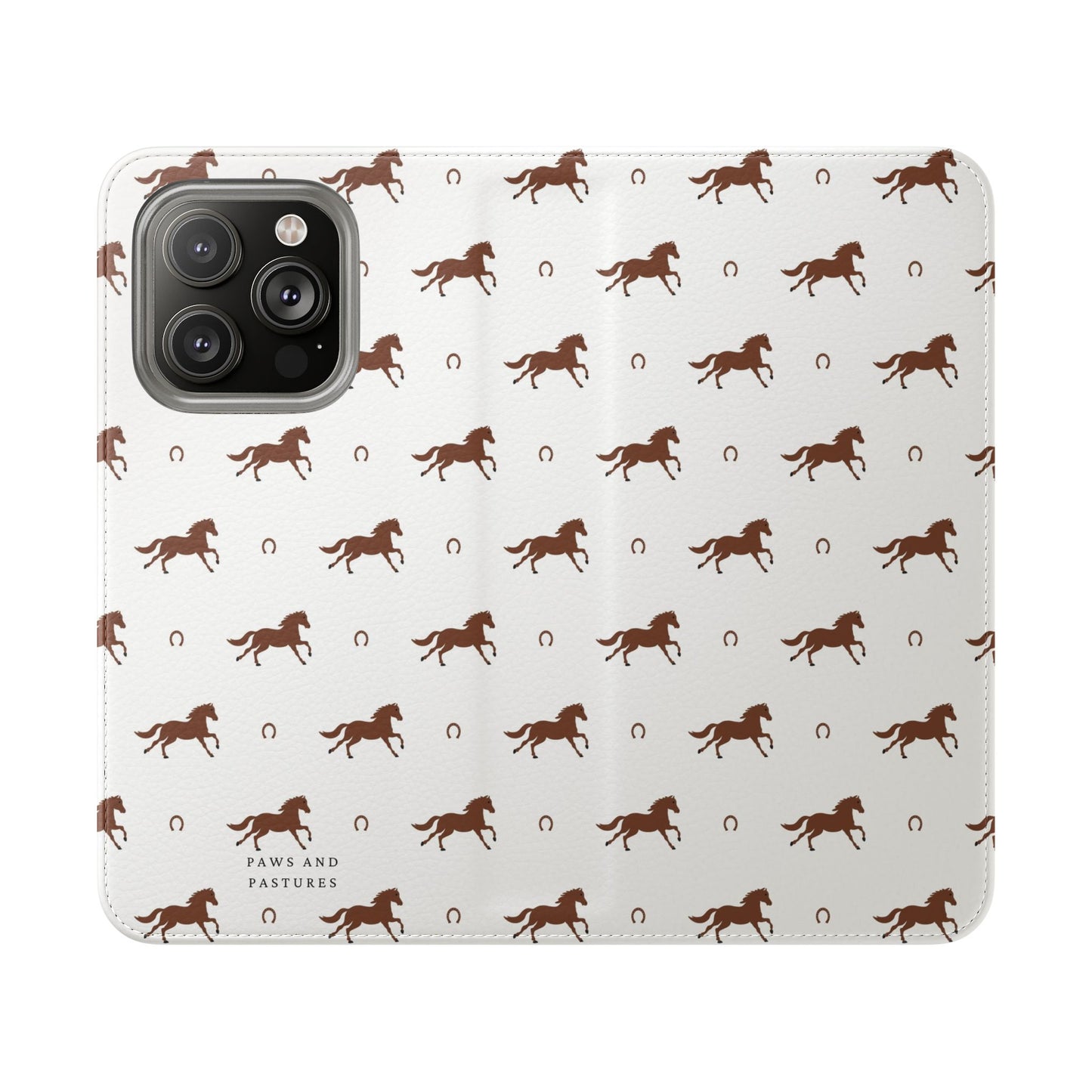 Horse Pattern Flip Case — Leather Wallet Phone Cover with Galloping Horses