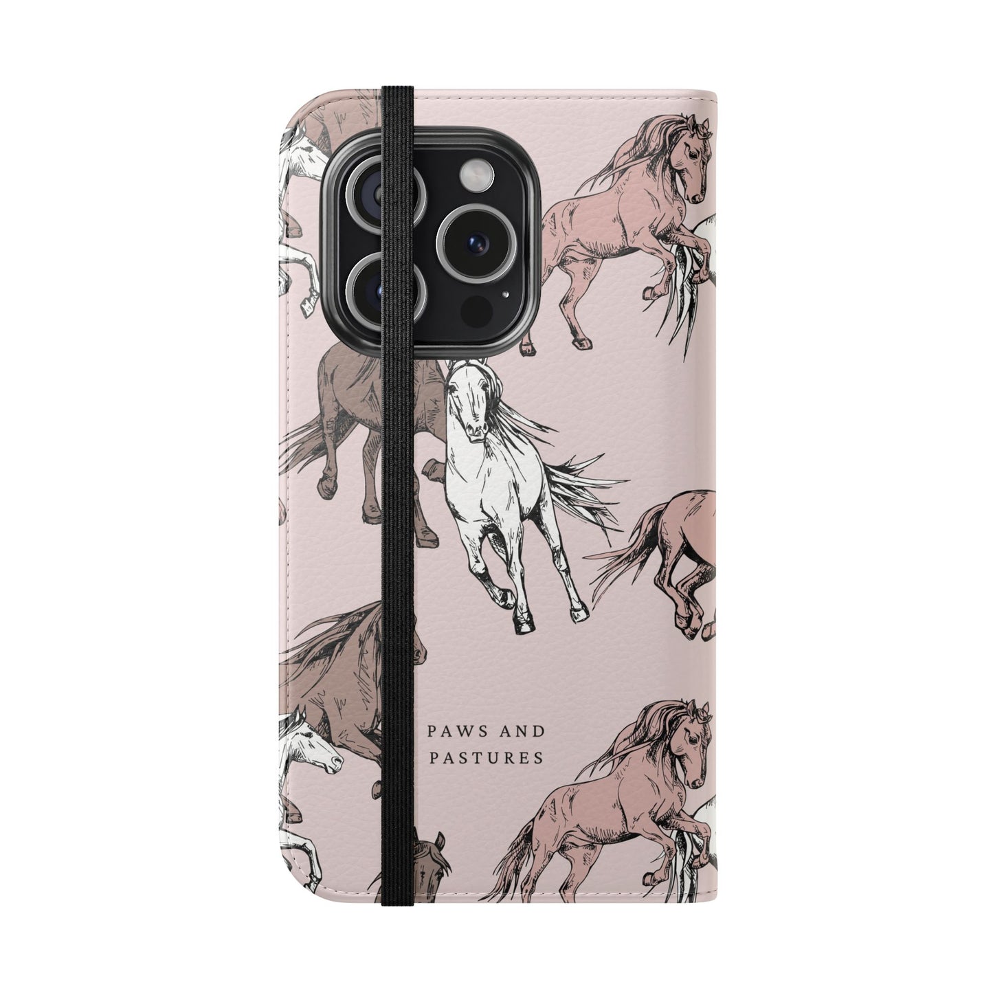 Horse Pattern Flip Phone Case — Pink Running Horses Wallet Cover