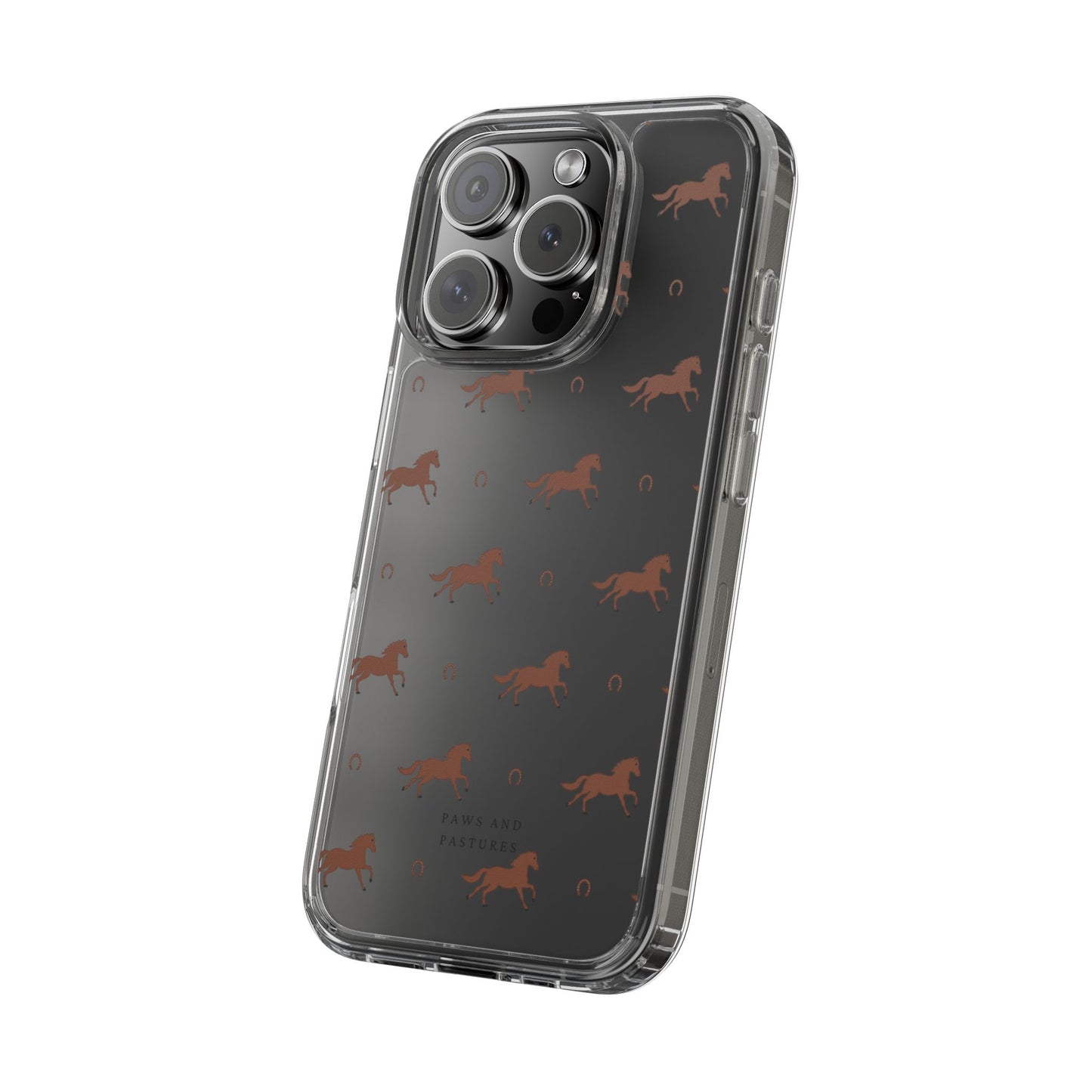 Horse Pattern Clear Phone Case — Equestrian Horses & Horseshoes Design