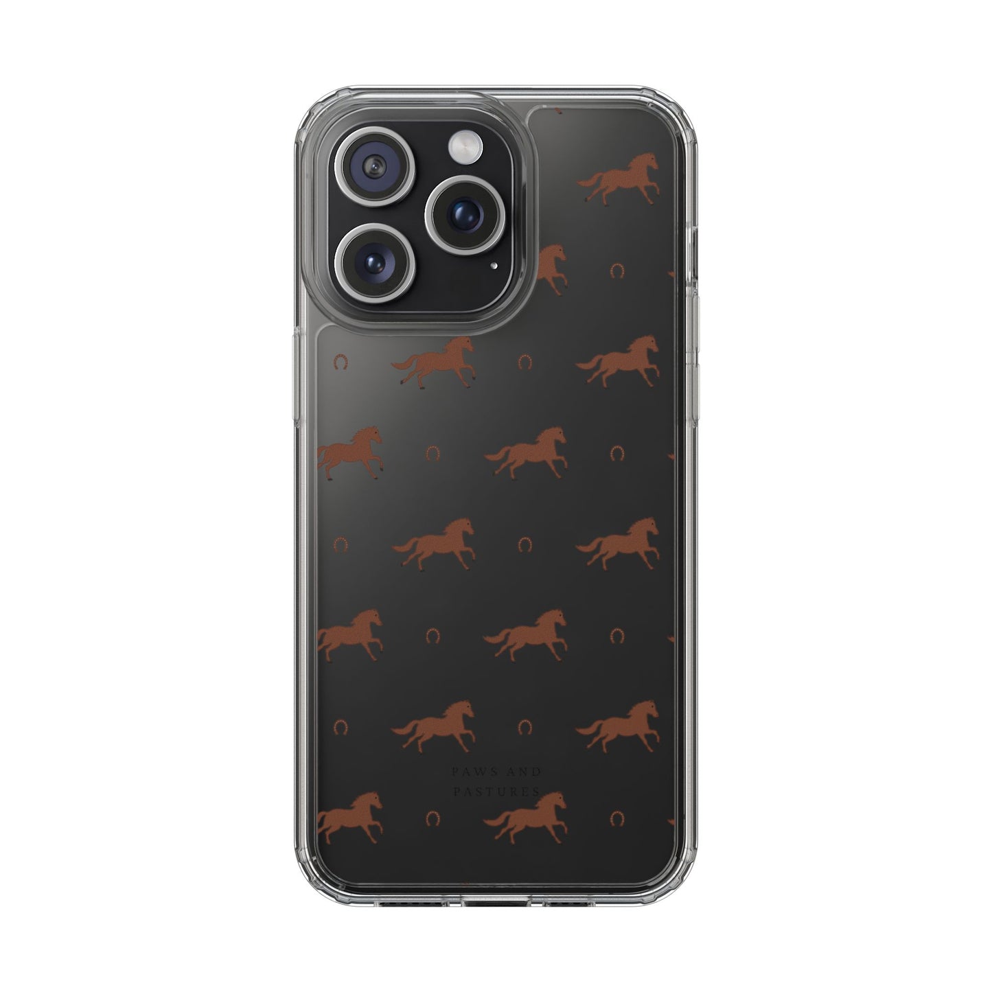 Horse Pattern Clear Phone Case — Equestrian Horses & Horseshoes Design