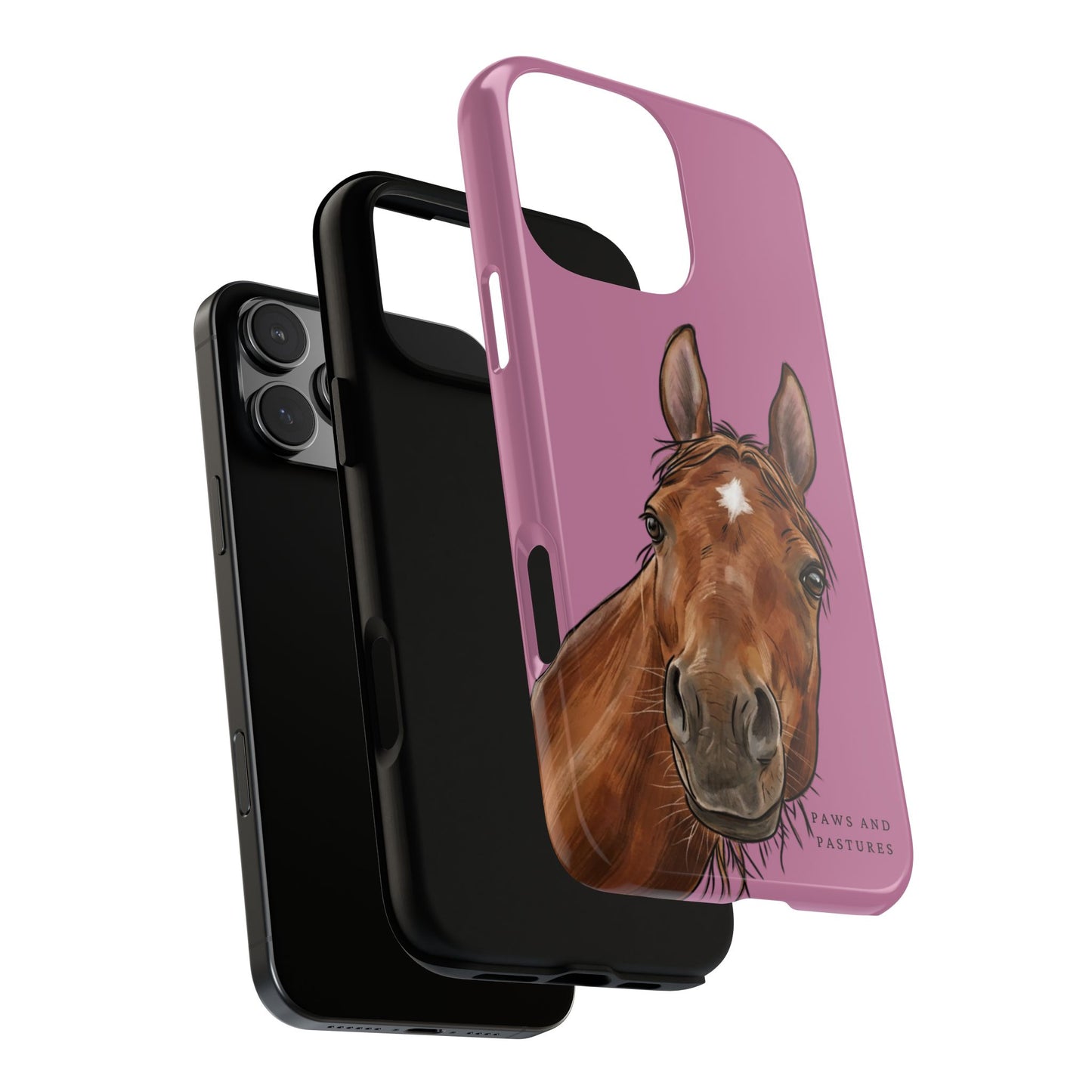 Pink Horse Portrait Phone Case — Cute Brown Horse on Pink Protective Cover