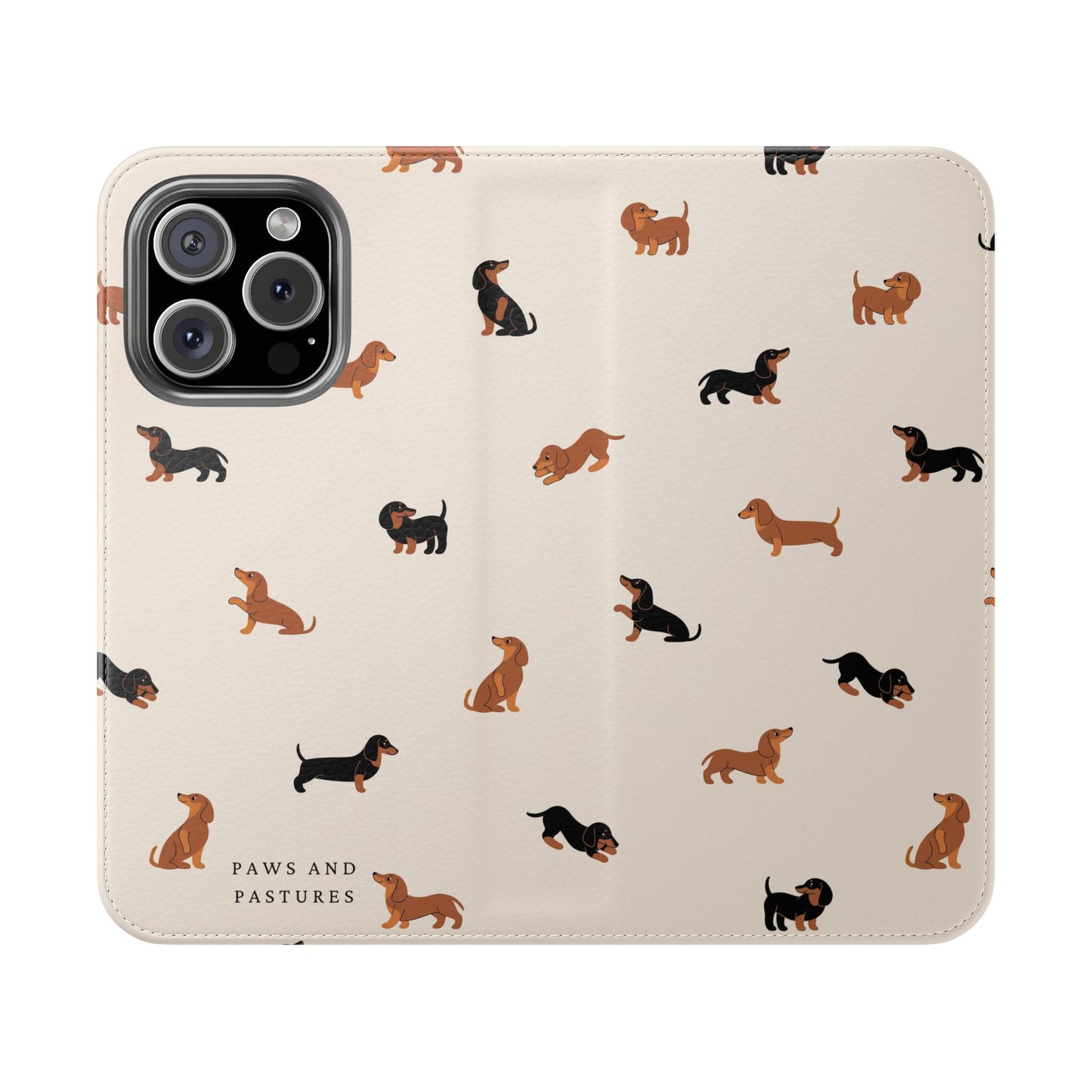 Dachshund Pattern Flip Phone Case — Wallet Folio with Card Slots
