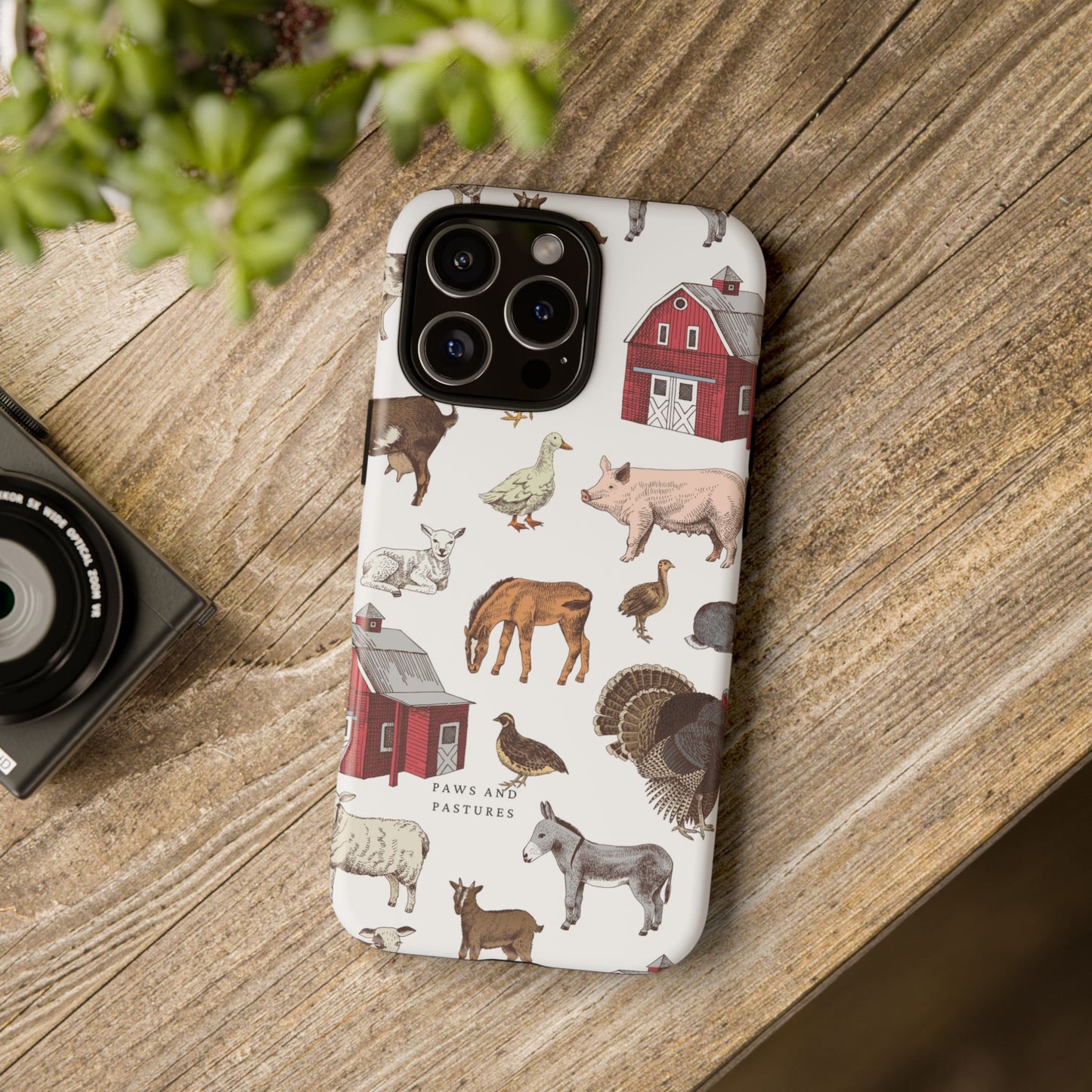 Farm Animal Phone Case — Barnyard Illustration Phone Case (rooster, pig, horse, turkey)