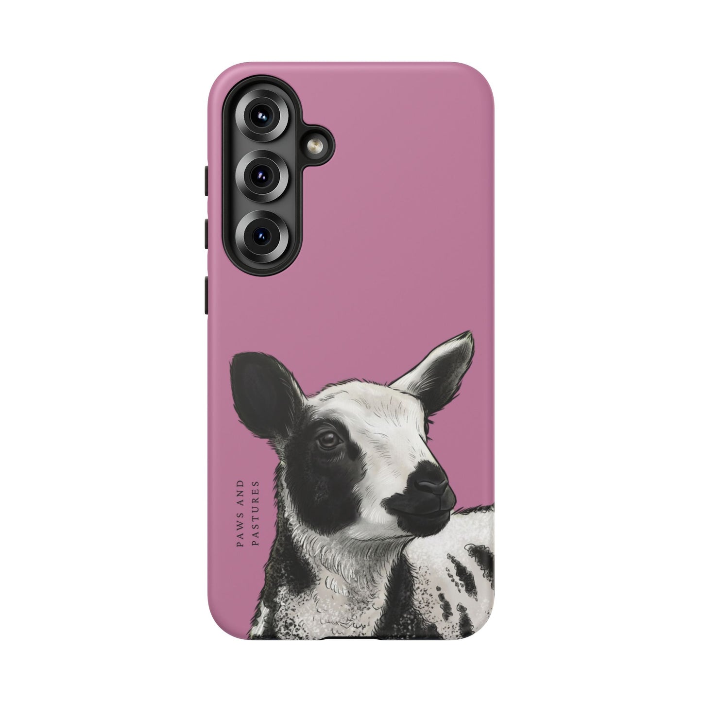 Pink Dutch Spotted Sheep Portrait Phone Case - Black & White Lamb Illustration Protective Cover