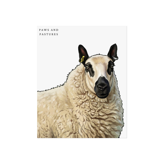 Kerry Hill Sheep Portrait Fine Art Poster — "Paws and Pastures" Rustic Farmhouse Wall Art