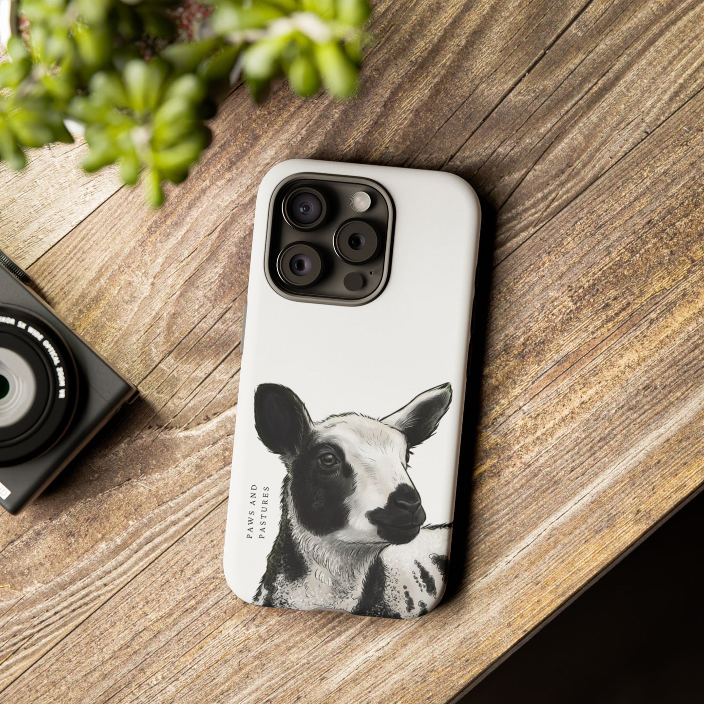 Dutch Spotted Sheep Portrait Phone Case - Black & White Lamb Illustration Protective Cover