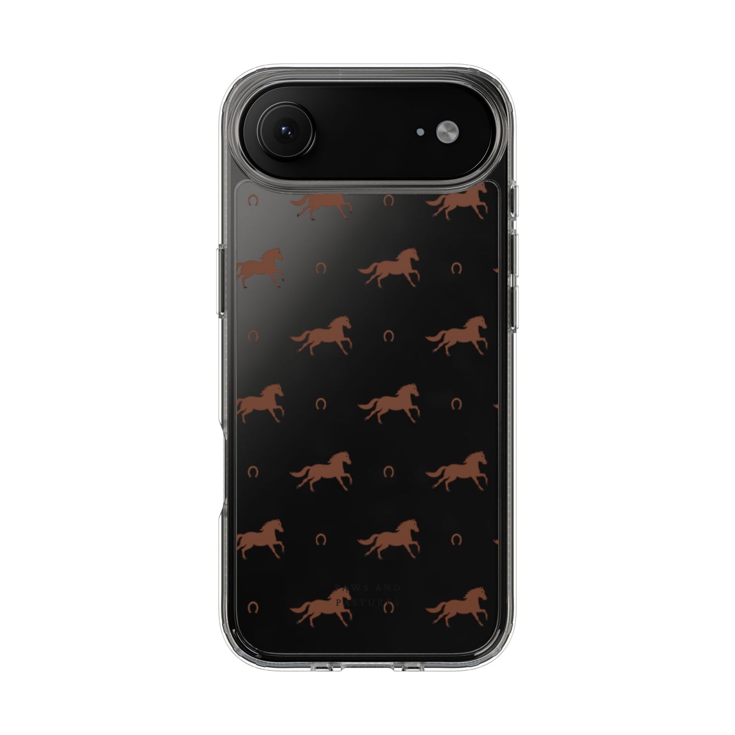 Horse Pattern Clear Phone Case — Equestrian Horses & Horseshoes Design
