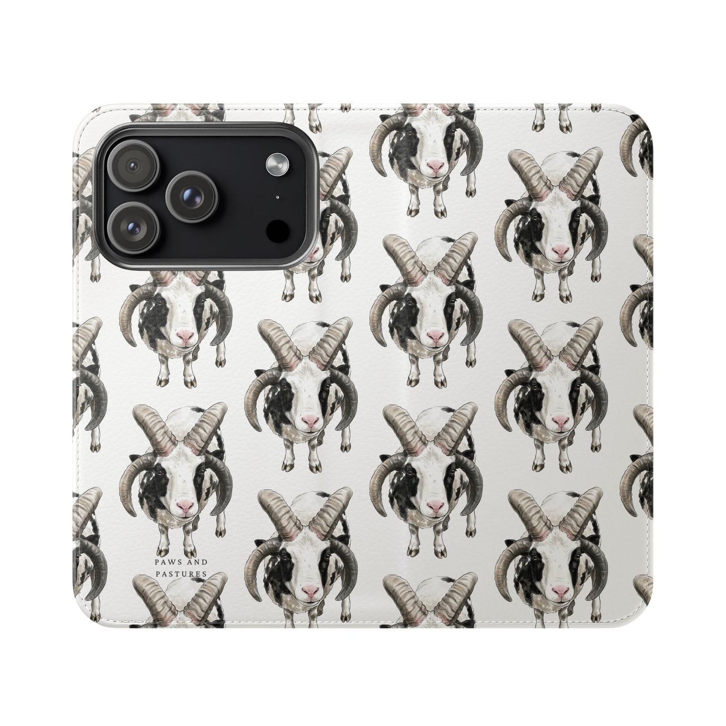 Jacob Sheep Pattern Flip Phone Case — Cute Farm Animal Wallet Cover