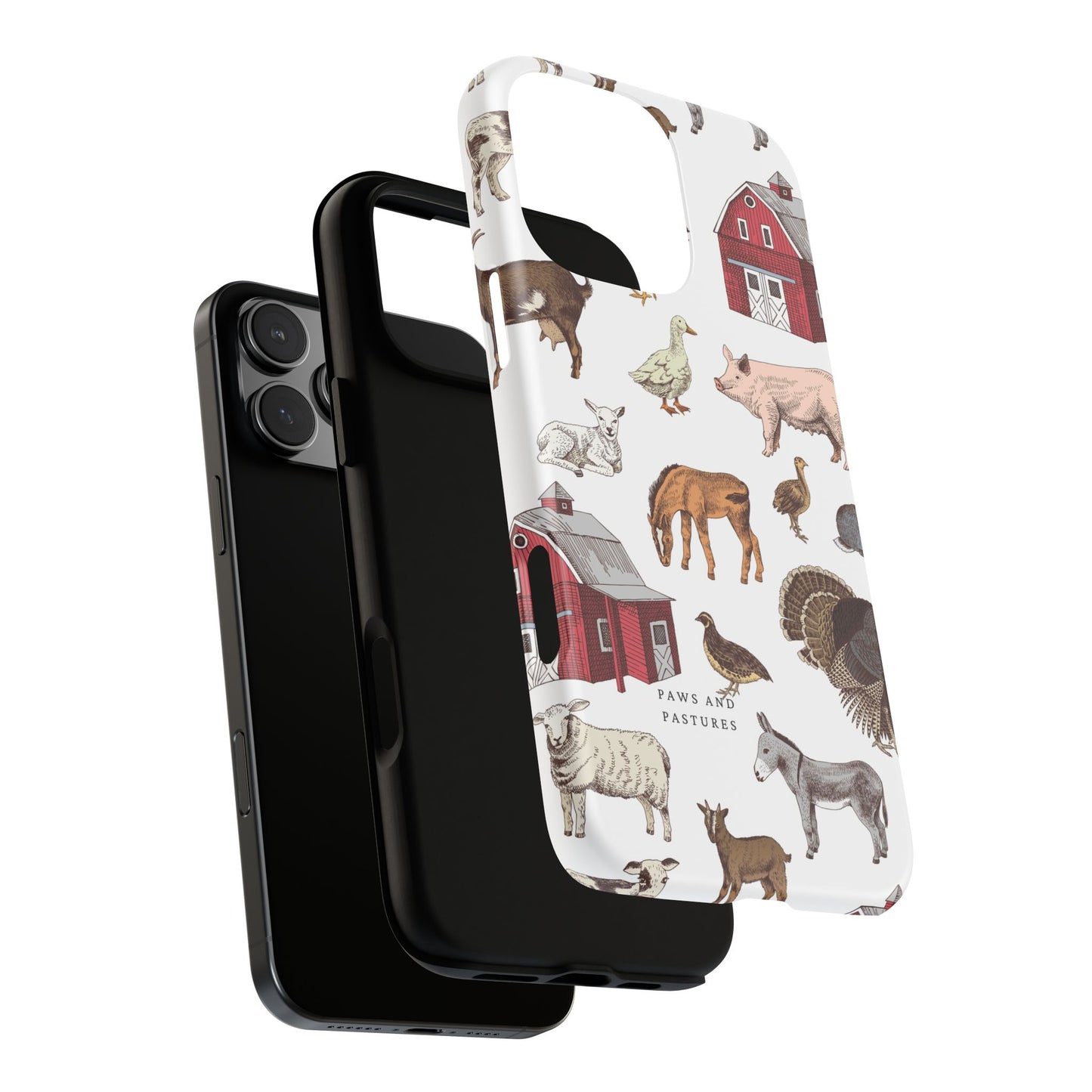 Farm Animal Phone Case — Barnyard Illustration Phone Case (rooster, pig, horse, turkey)