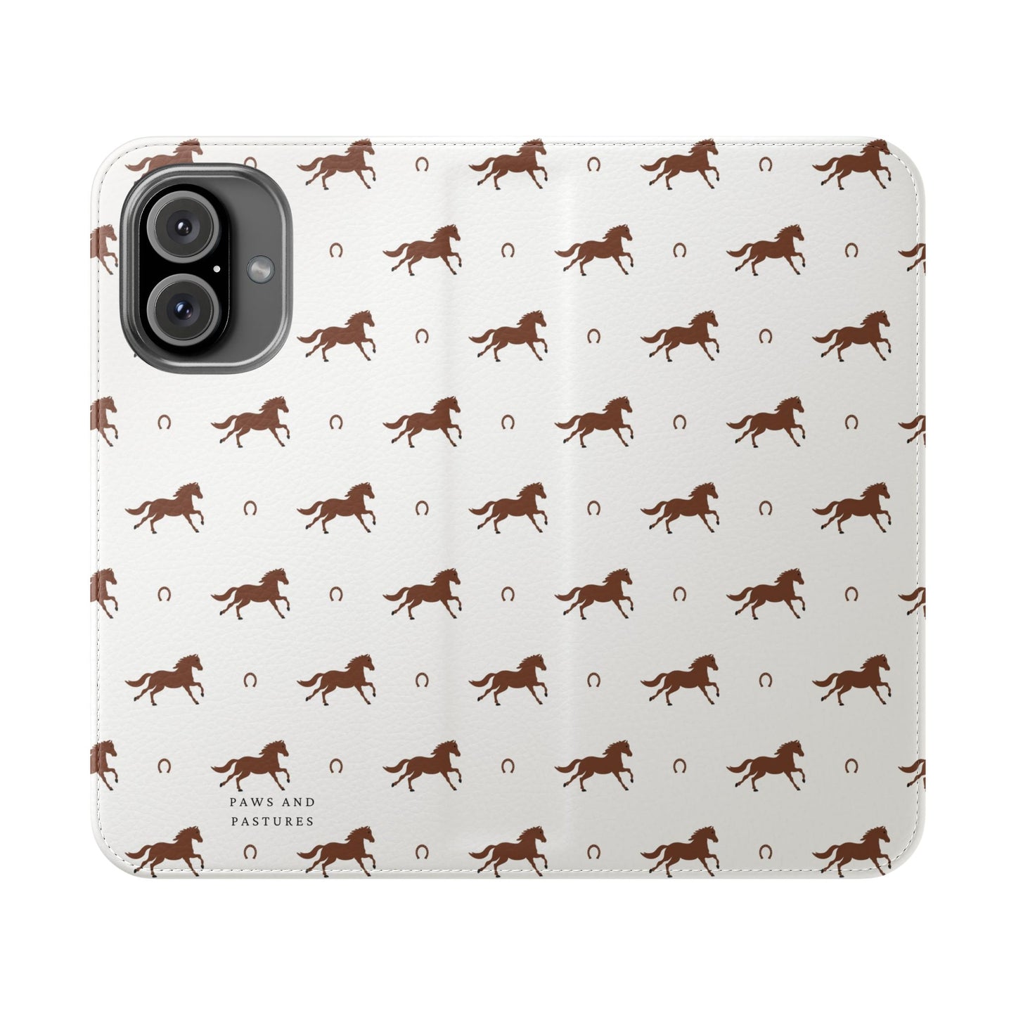 Horse Pattern Flip Case — Leather Wallet Phone Cover with Galloping Horses
