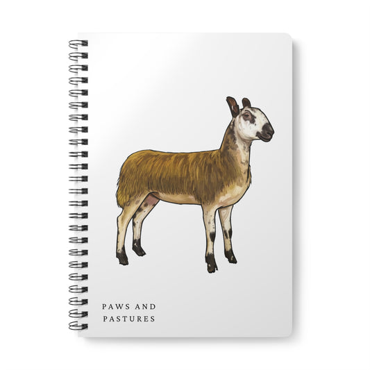 Blue Faced Leicester Sheep Illustration A5 Spiral Notebook — "Paws and Pastures" Lined Journal