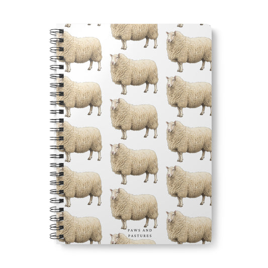 Sheep Pattern A5 Wirobound Notebook — Lined Woolly Sheep Journal