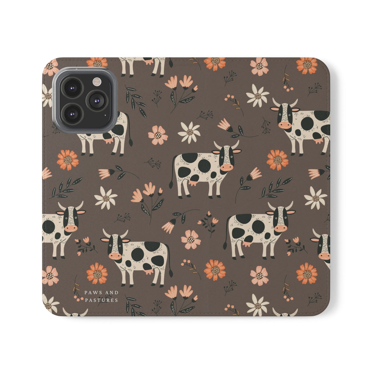 Cow Floral Flip Phone Case – Folklore Farm Pattern Wallet Case