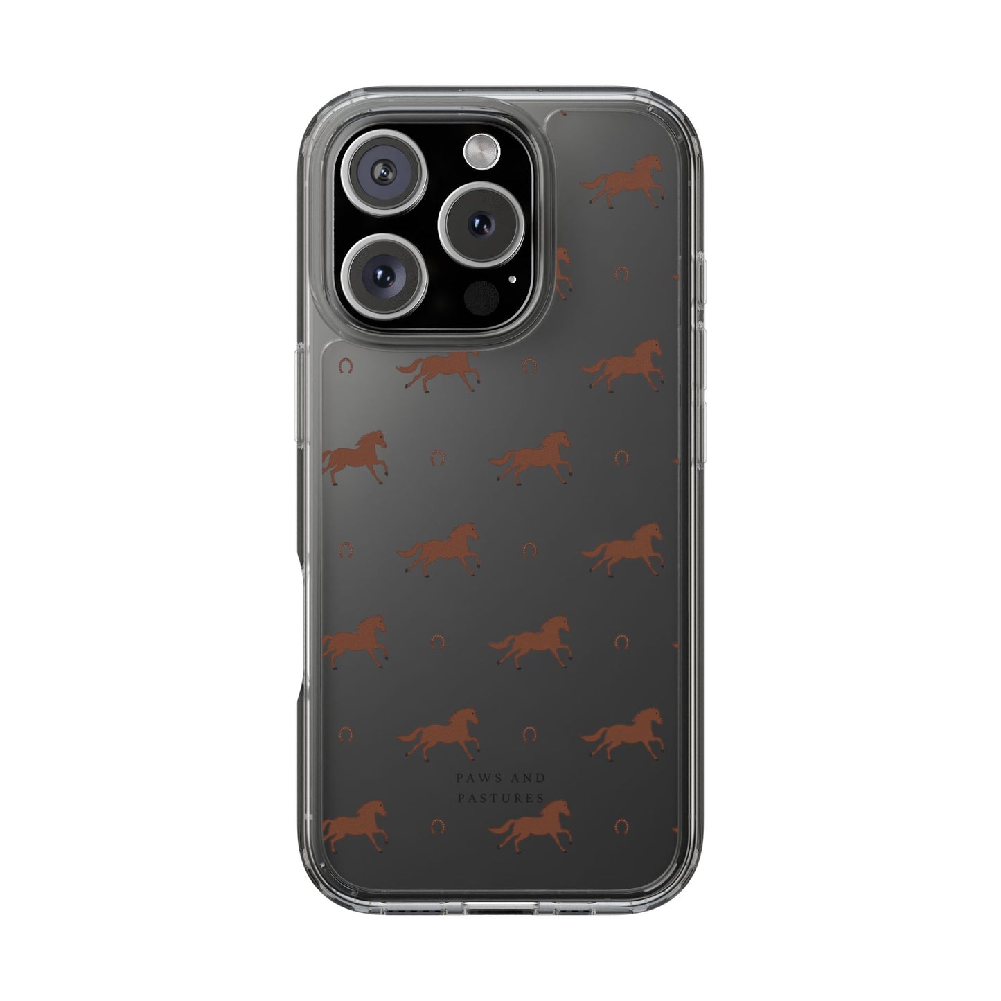 Horse Pattern Clear Phone Case — Equestrian Horses & Horseshoes Design