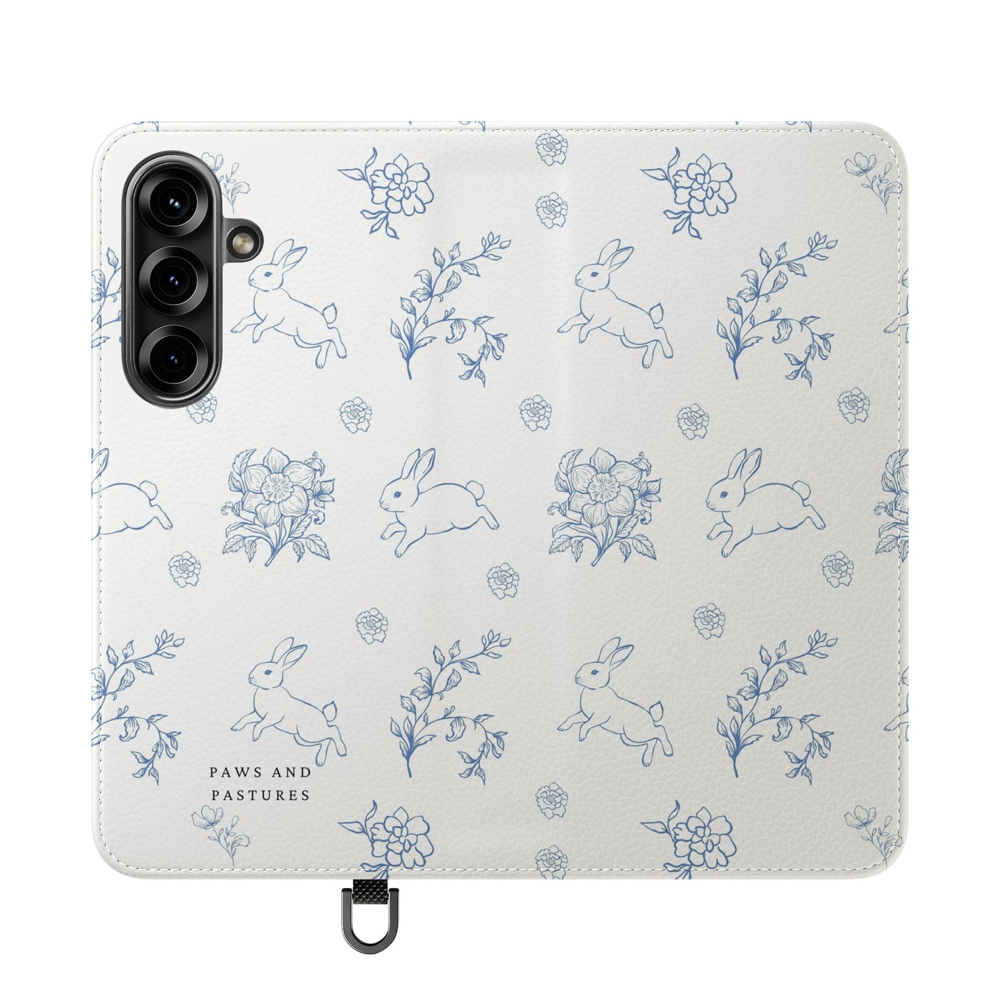 Bunny Pattern Flip Phone Case – Floral Blue Rabbit Wallet Cover