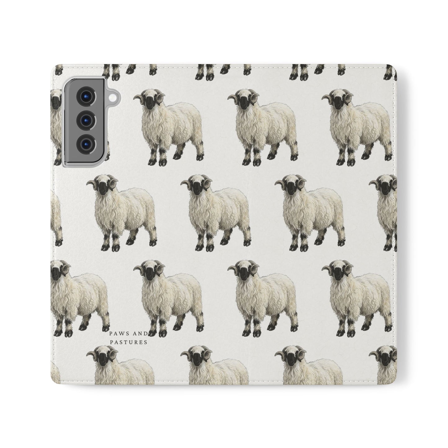 Valais Blacknose Sheep Pattern Flip Phone Case – Cute Farm Animal Wallet Cover