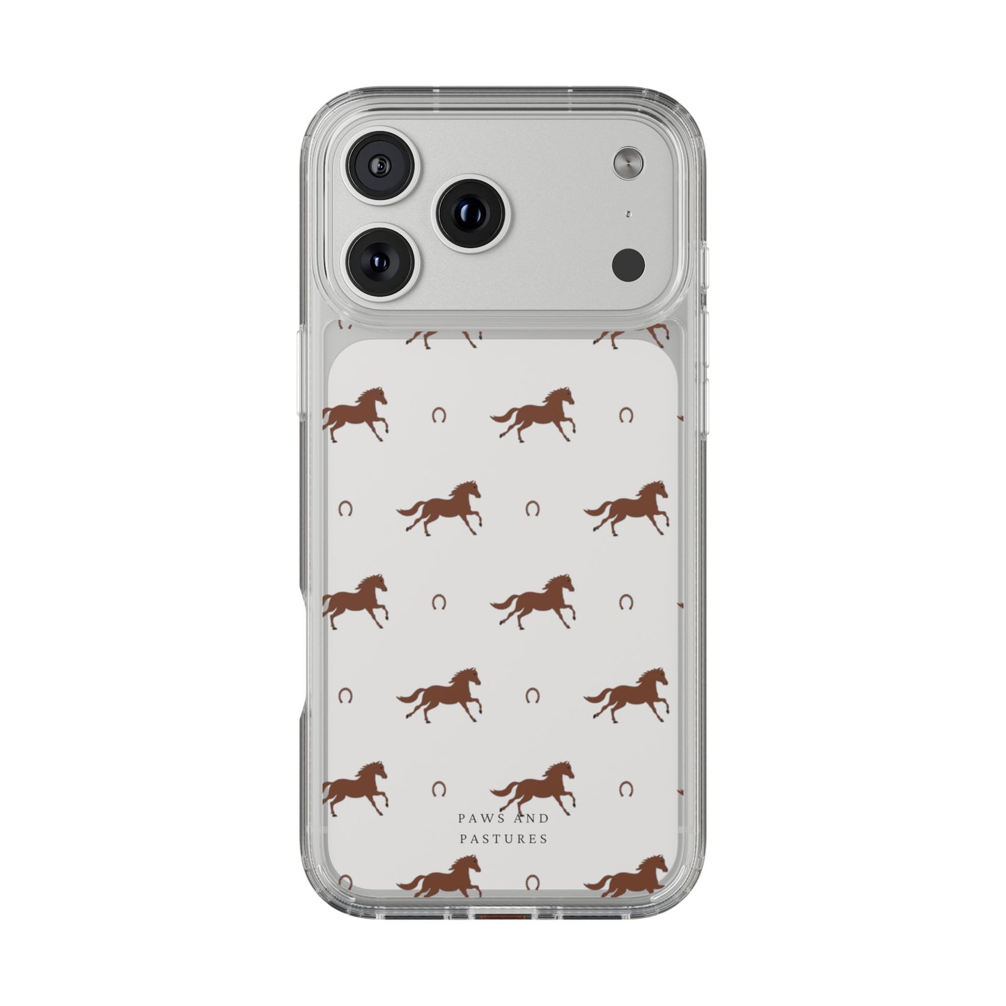 Horse Pattern Clear Phone Case — Equestrian Horses & Horseshoes Design