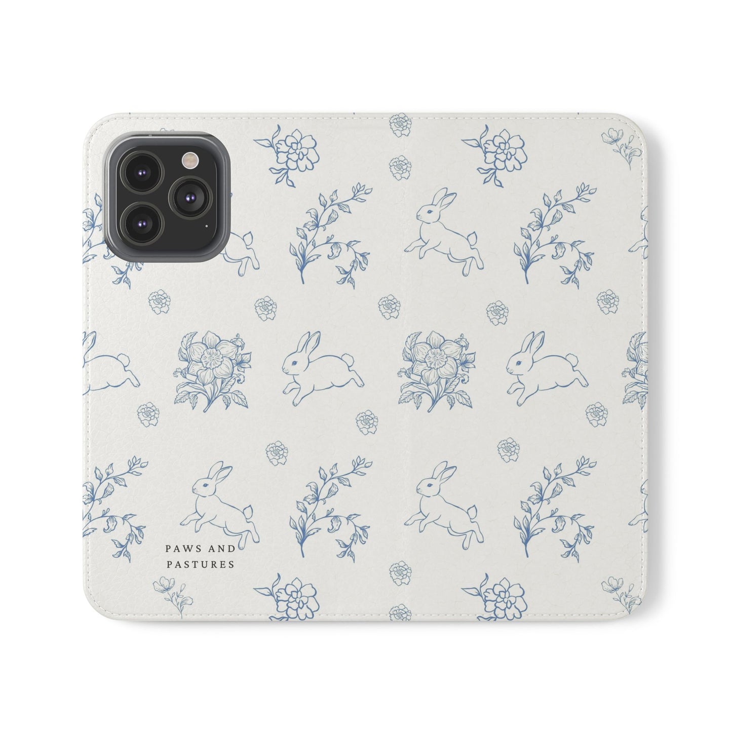 Bunny Pattern Flip Phone Case – Floral Blue Rabbit Wallet Cover