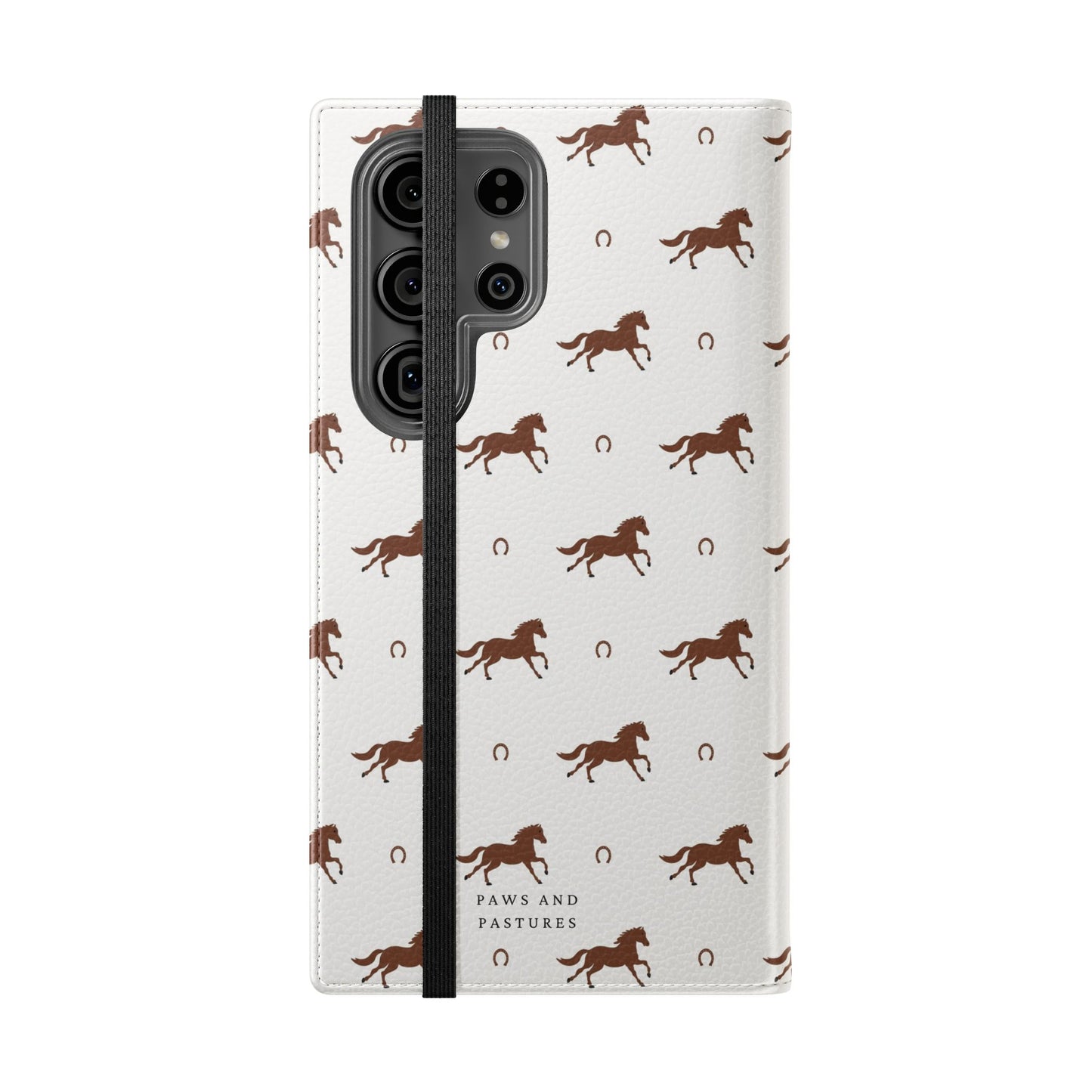 Horse Pattern Flip Case — Leather Wallet Phone Cover with Galloping Horses