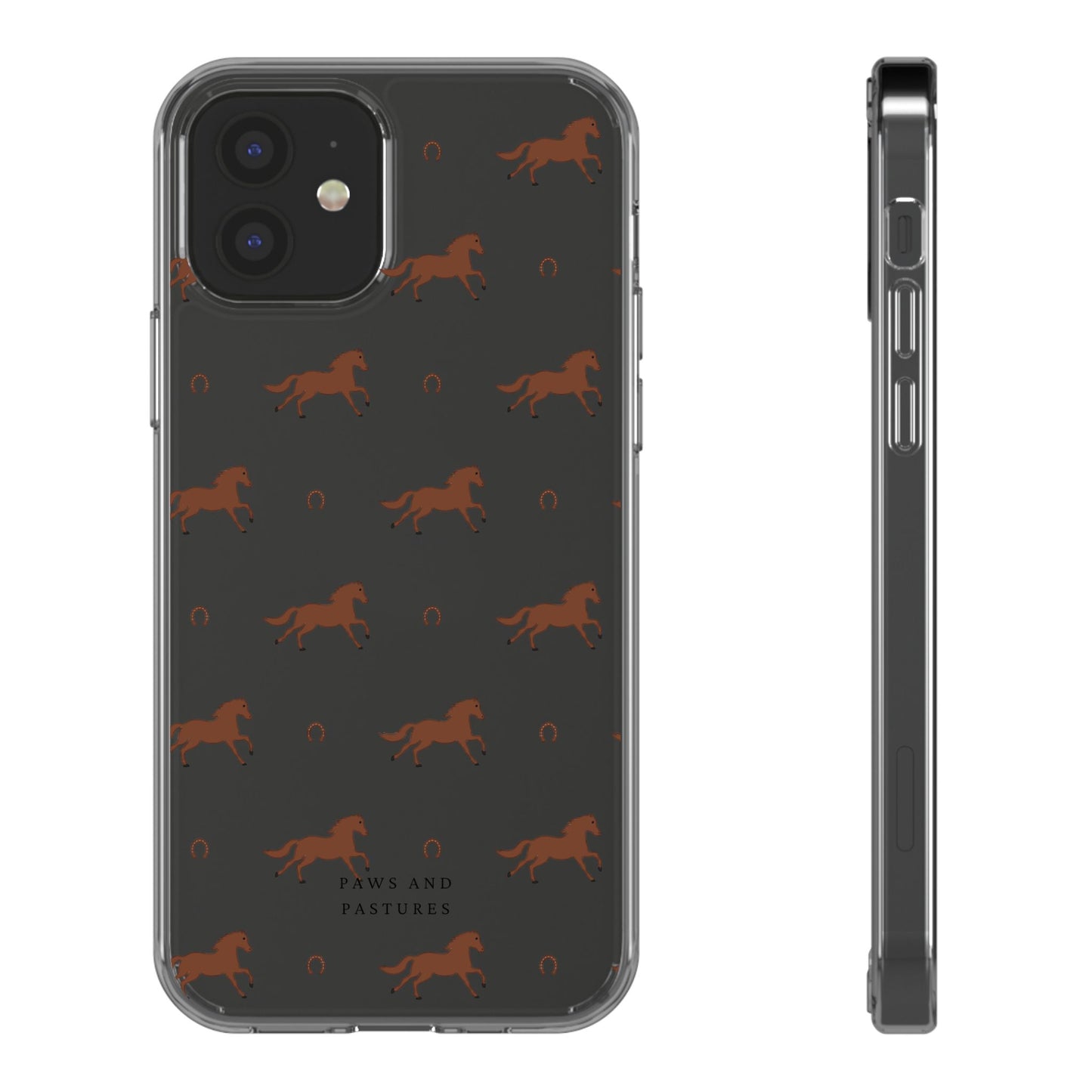 Horse Pattern Clear Phone Case — Equestrian Horses & Horseshoes Design