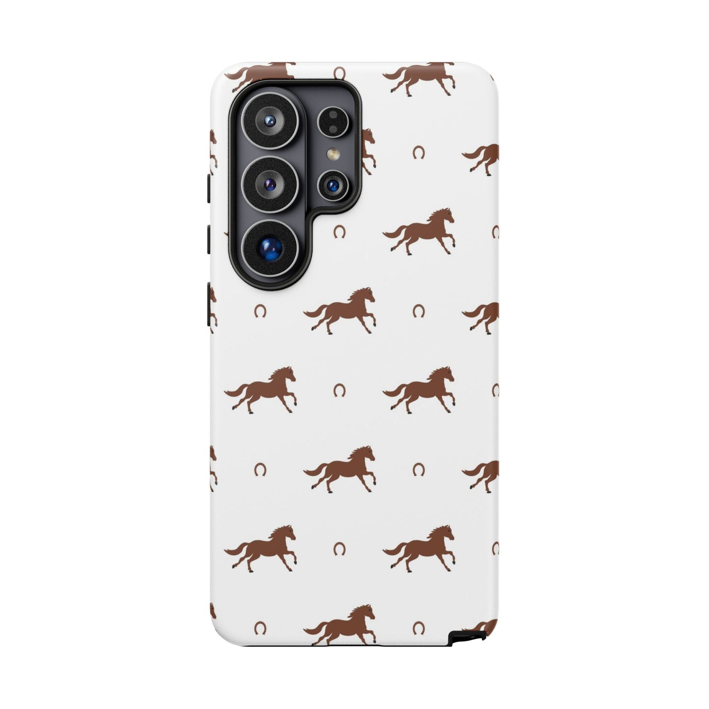 Horse Pattern Tough Phone Case — Brown Galloping Horses & Horseshoes on White