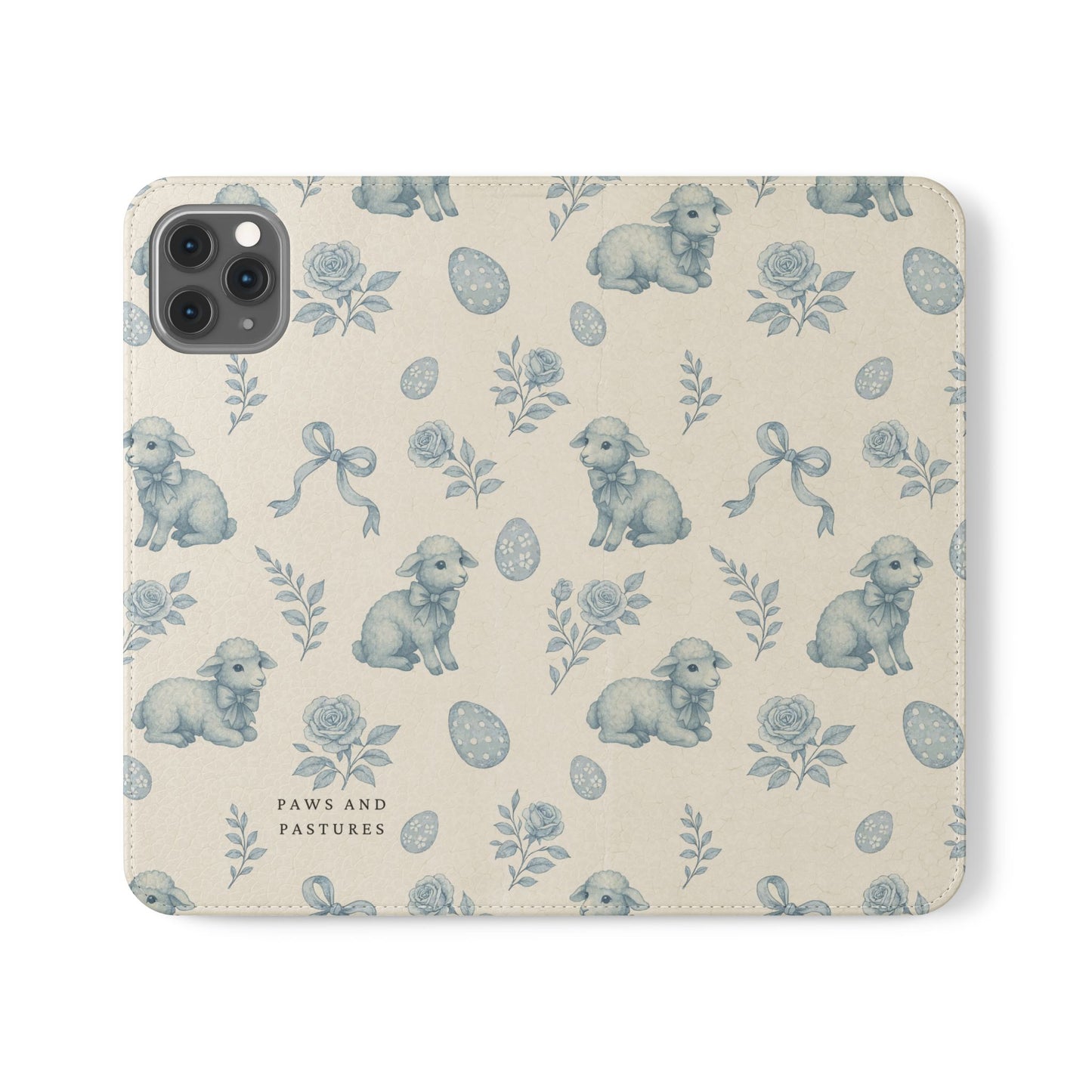 Flip Case — Pastel Blue Easter Lamb Pattern Phone Wallet