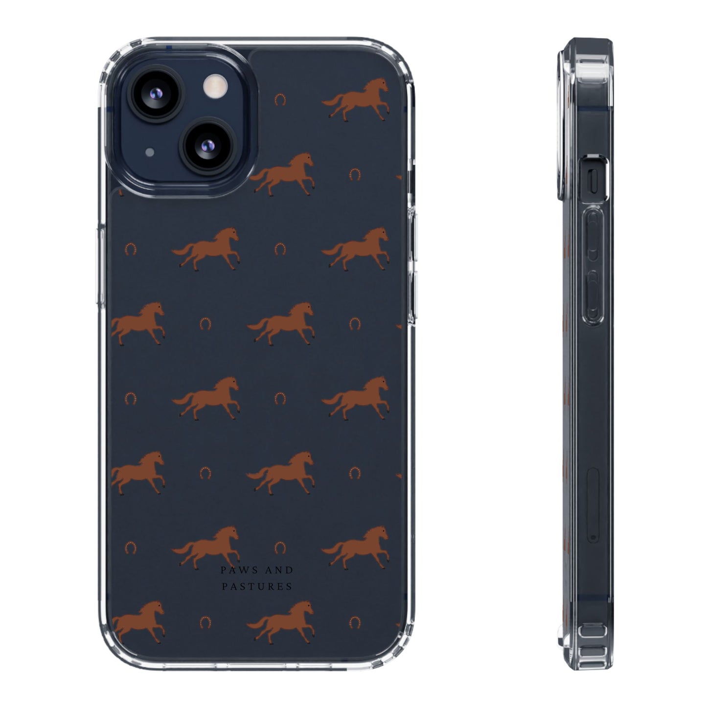 Horse Pattern Clear Phone Case — Equestrian Horses & Horseshoes Design