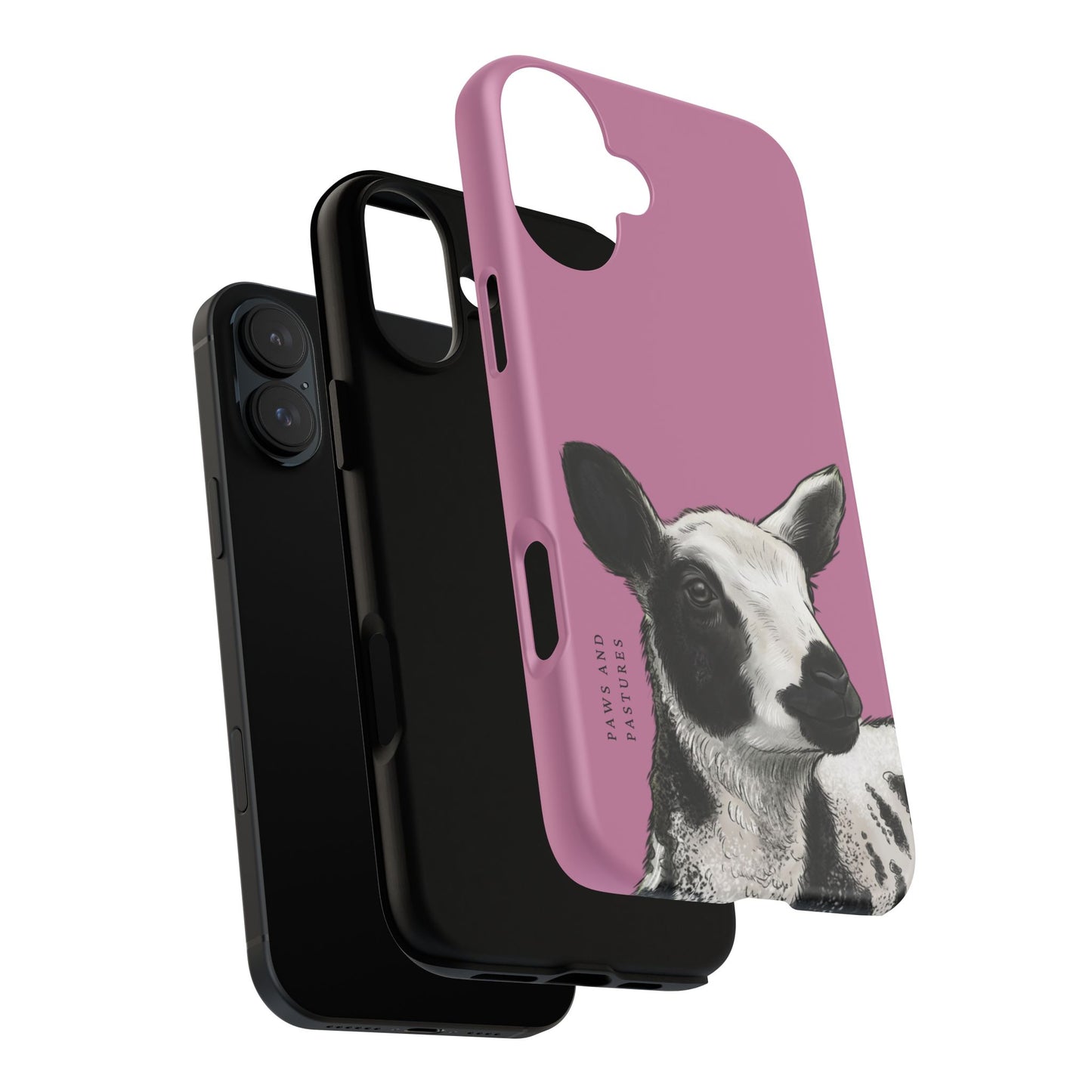 Pink Dutch Spotted Sheep Portrait Phone Case - Black & White Lamb Illustration Protective Cover