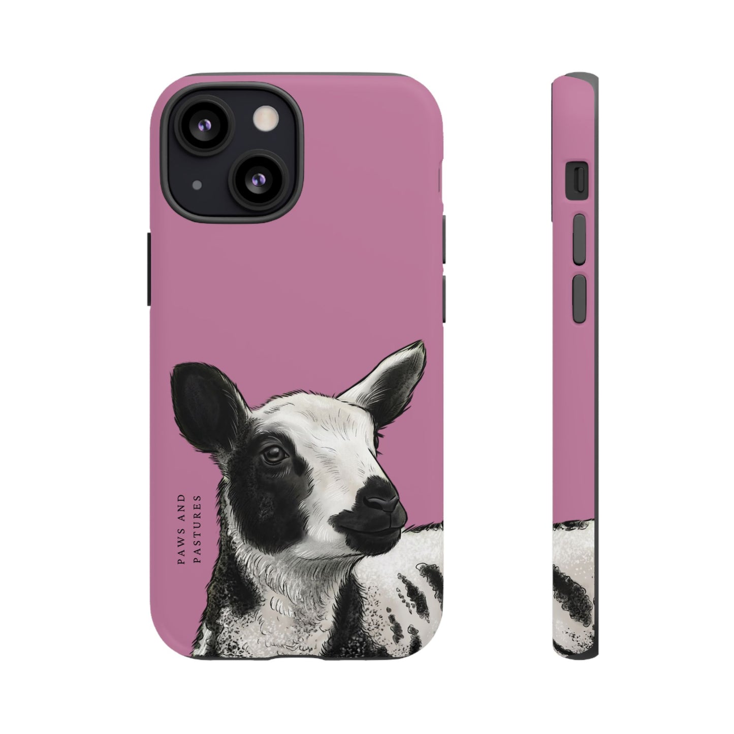 Pink Dutch Spotted Sheep Portrait Phone Case - Black & White Lamb Illustration Protective Cover