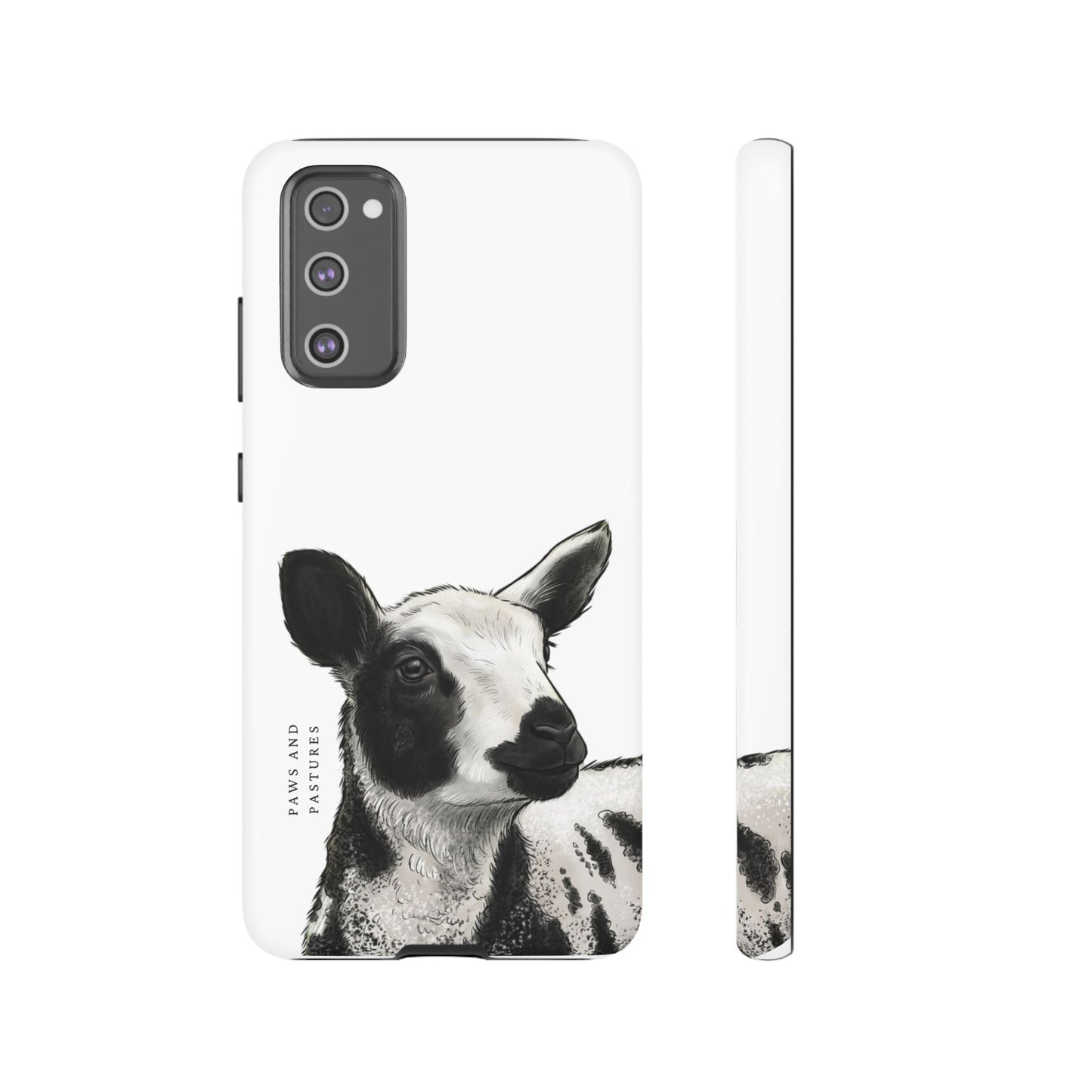 Dutch Spotted Sheep Portrait Phone Case - Black & White Lamb Illustration Protective Cover