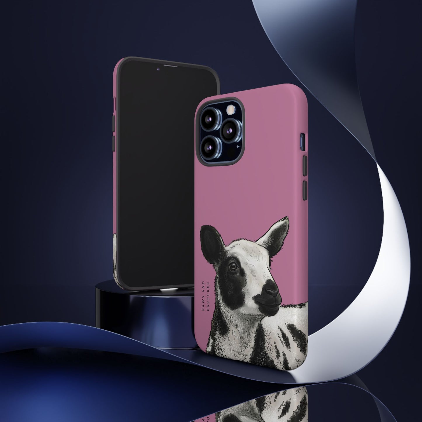 Pink Dutch Spotted Sheep Portrait Phone Case - Black & White Lamb Illustration Protective Cover