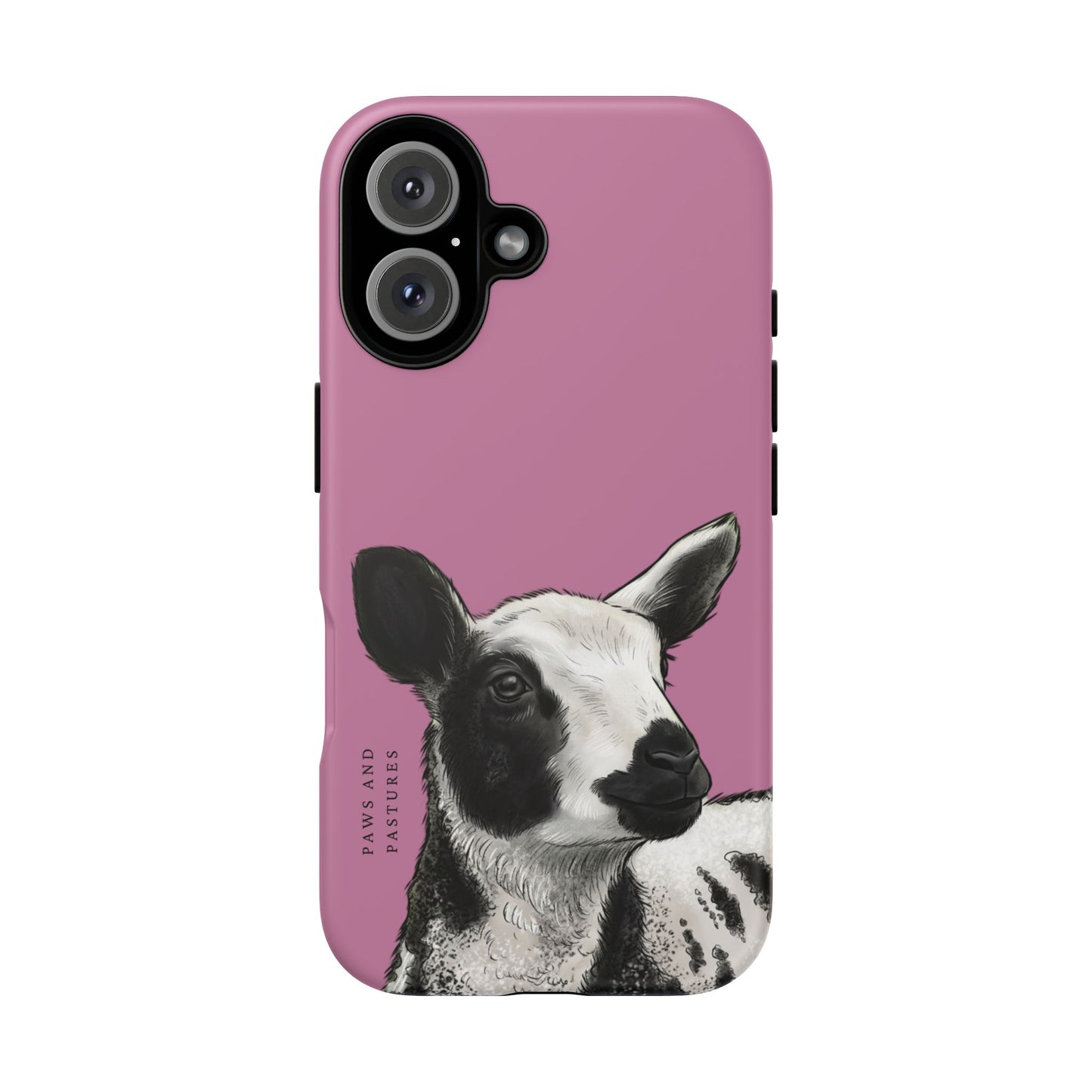 Pink Dutch Spotted Sheep Portrait Phone Case - Black & White Lamb Illustration Protective Cover