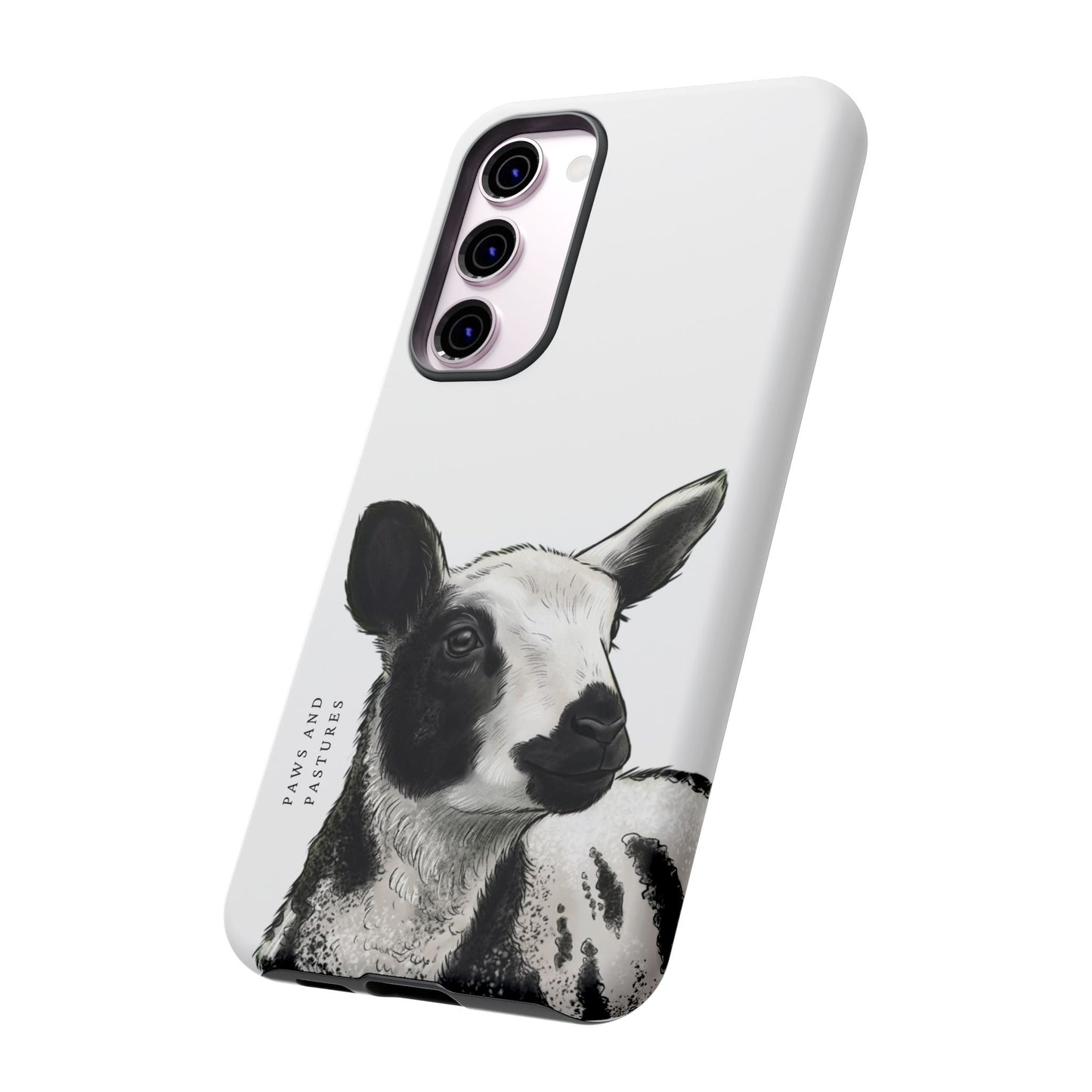 Dutch Spotted Sheep Portrait Phone Case - Black & White Lamb Illustration Protective Cover