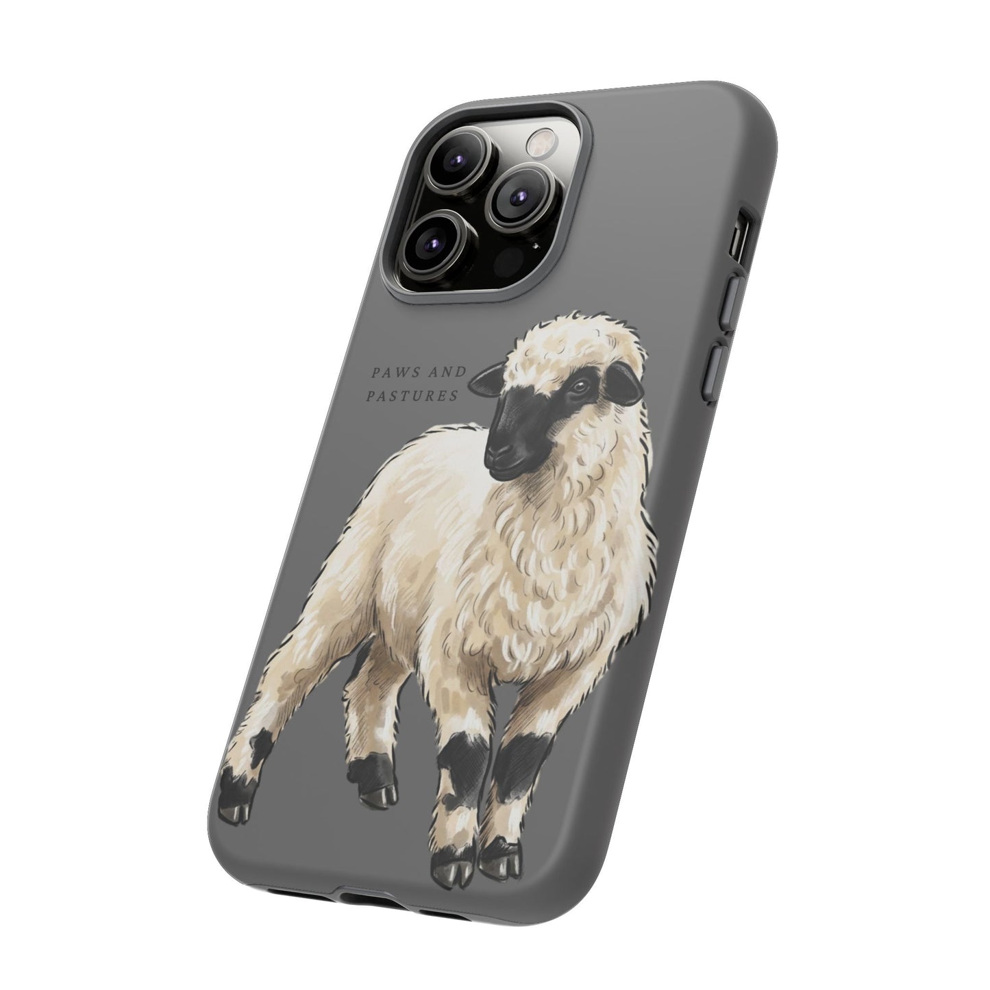 Grey Valais Blacknose Sheep Phone Case – 'Paws and Pastures' Cute Lamb Protective iPhone Cover