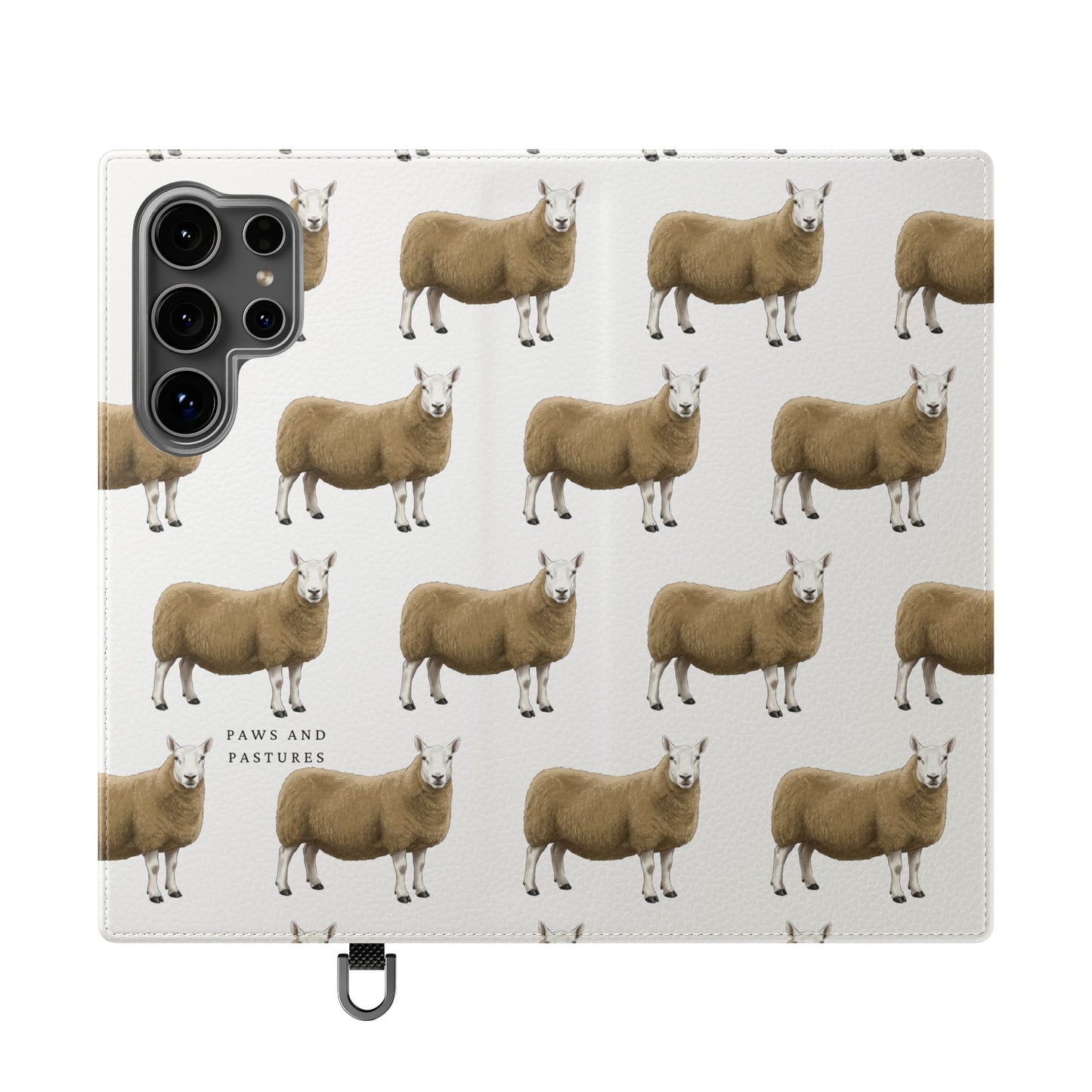 Cheviot Sheep Pattern Flip Phone Case – Cute Pastoral Wallet Cover with Card Slots