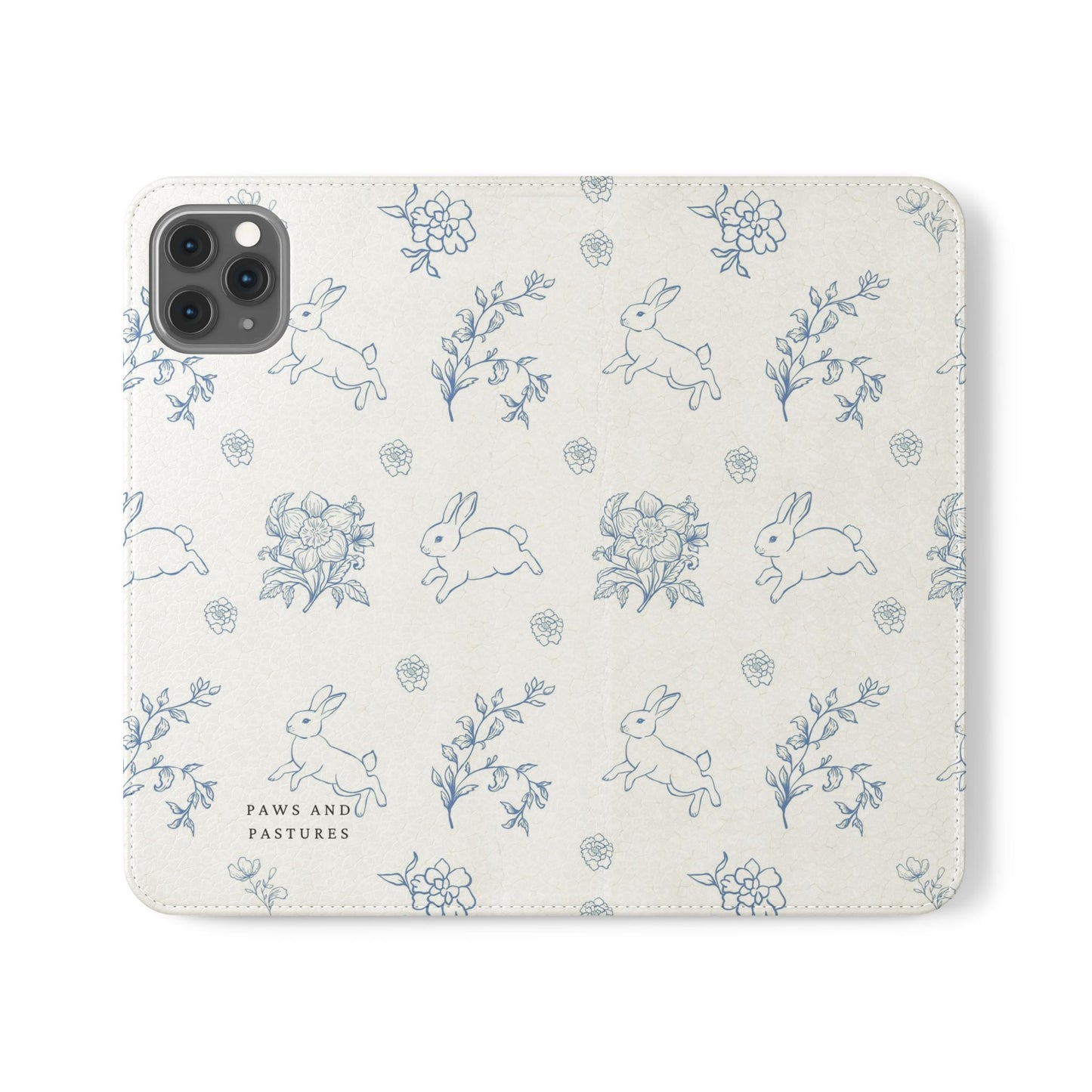 Bunny Pattern Flip Phone Case – Floral Blue Rabbit Wallet Cover