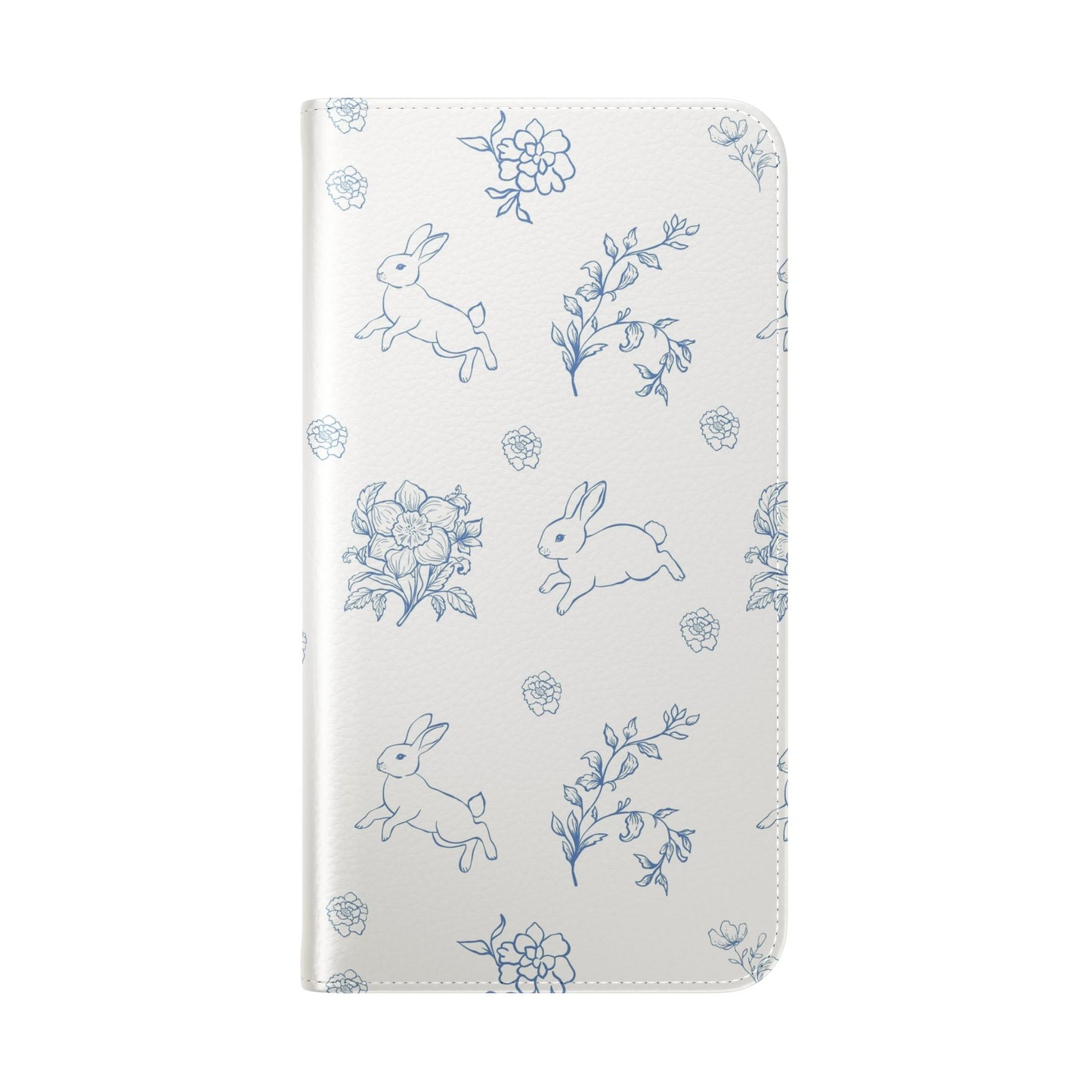 Bunny Pattern Flip Phone Case – Floral Blue Rabbit Wallet Cover