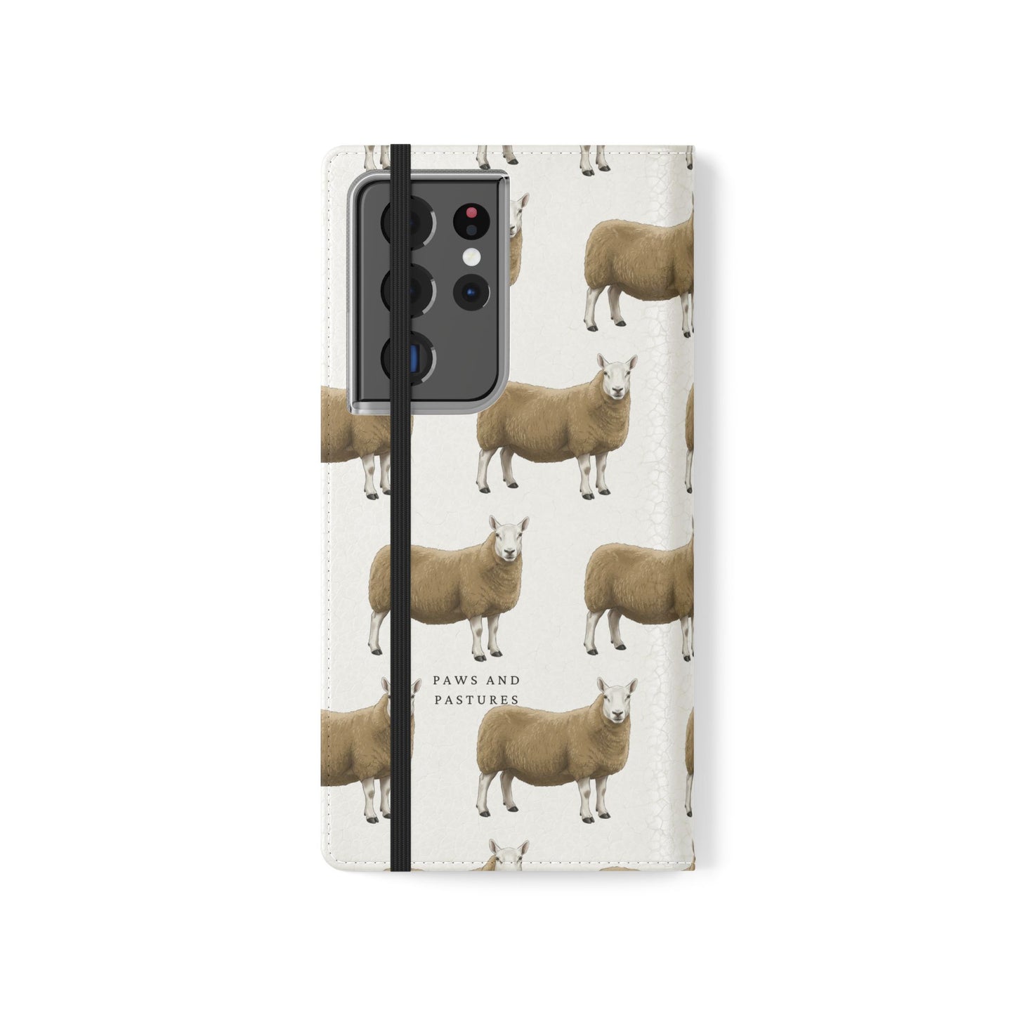 Cheviot Sheep Pattern Flip Phone Case – Cute Pastoral Wallet Cover with Card Slots