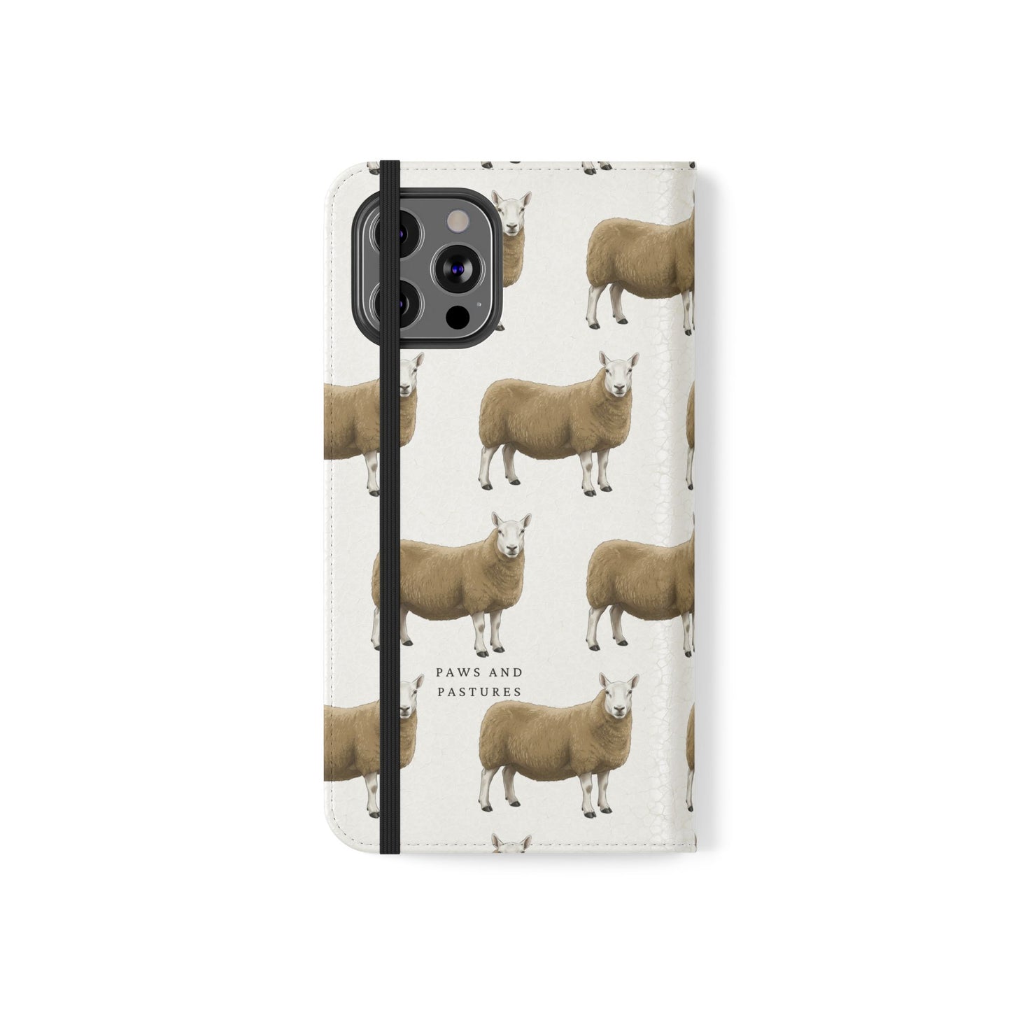 Cheviot Sheep Pattern Flip Phone Case – Cute Pastoral Wallet Cover with Card Slots