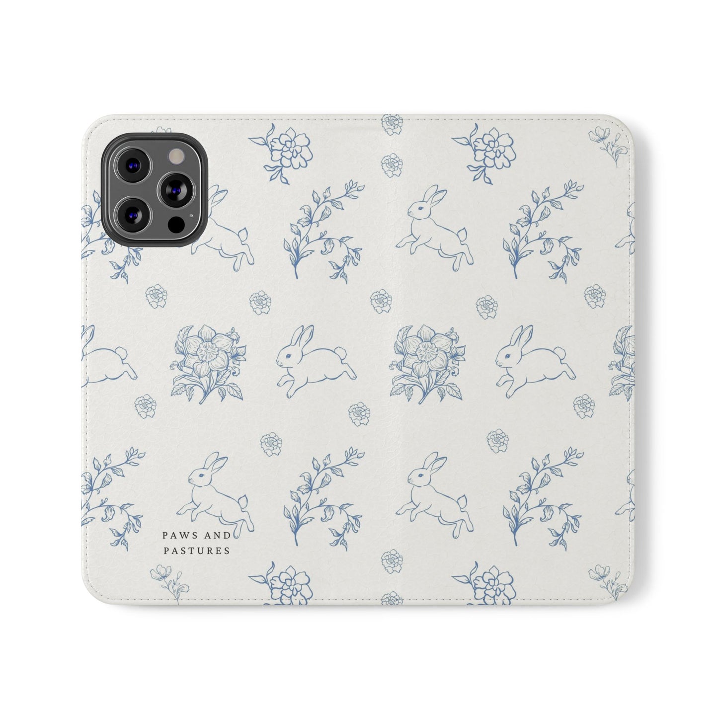 Bunny Pattern Flip Phone Case – Floral Blue Rabbit Wallet Cover