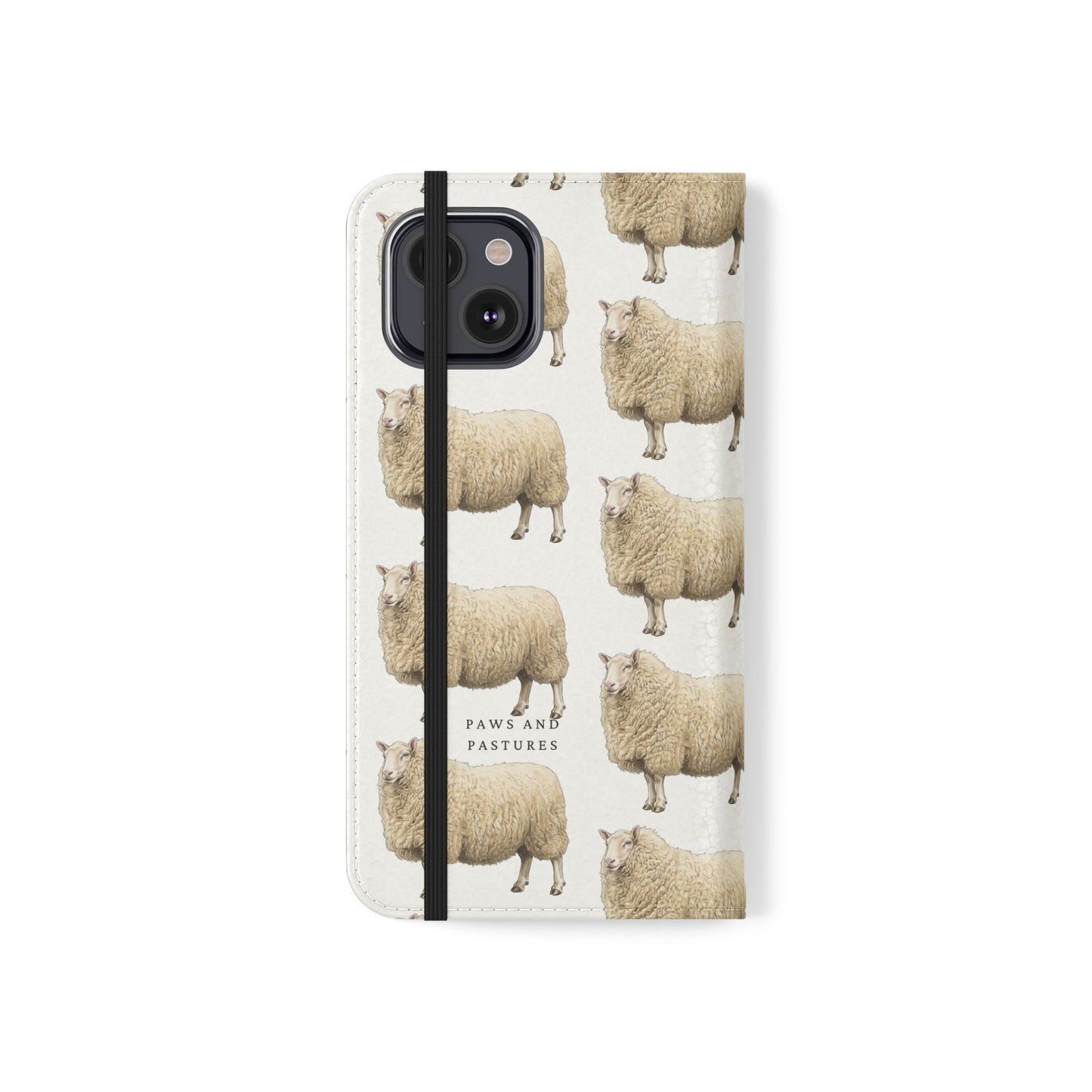 Cheviot Sheep Pattern Flip Phone Case – Cute Pastoral Wallet Cover with Card Slots