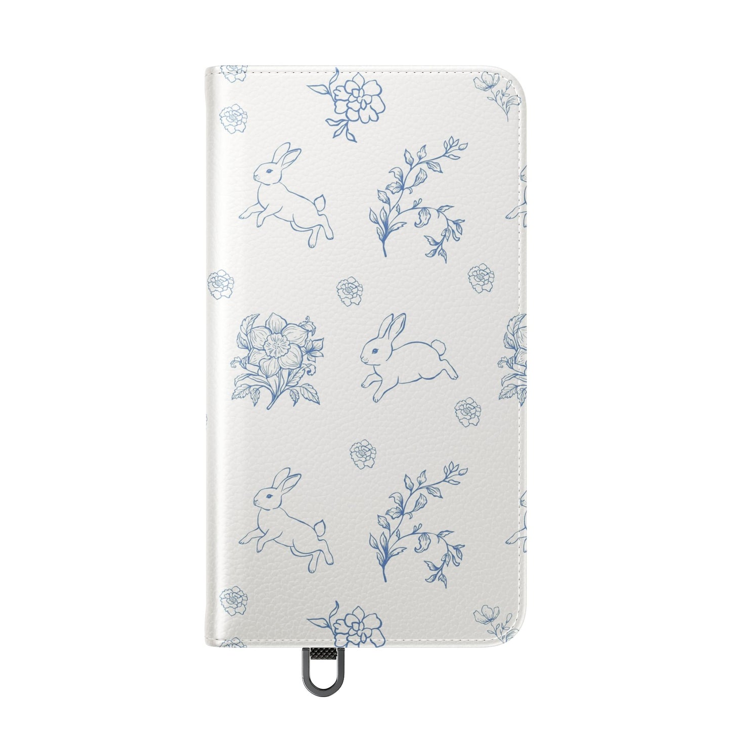 Bunny Pattern Flip Phone Case – Floral Blue Rabbit Wallet Cover