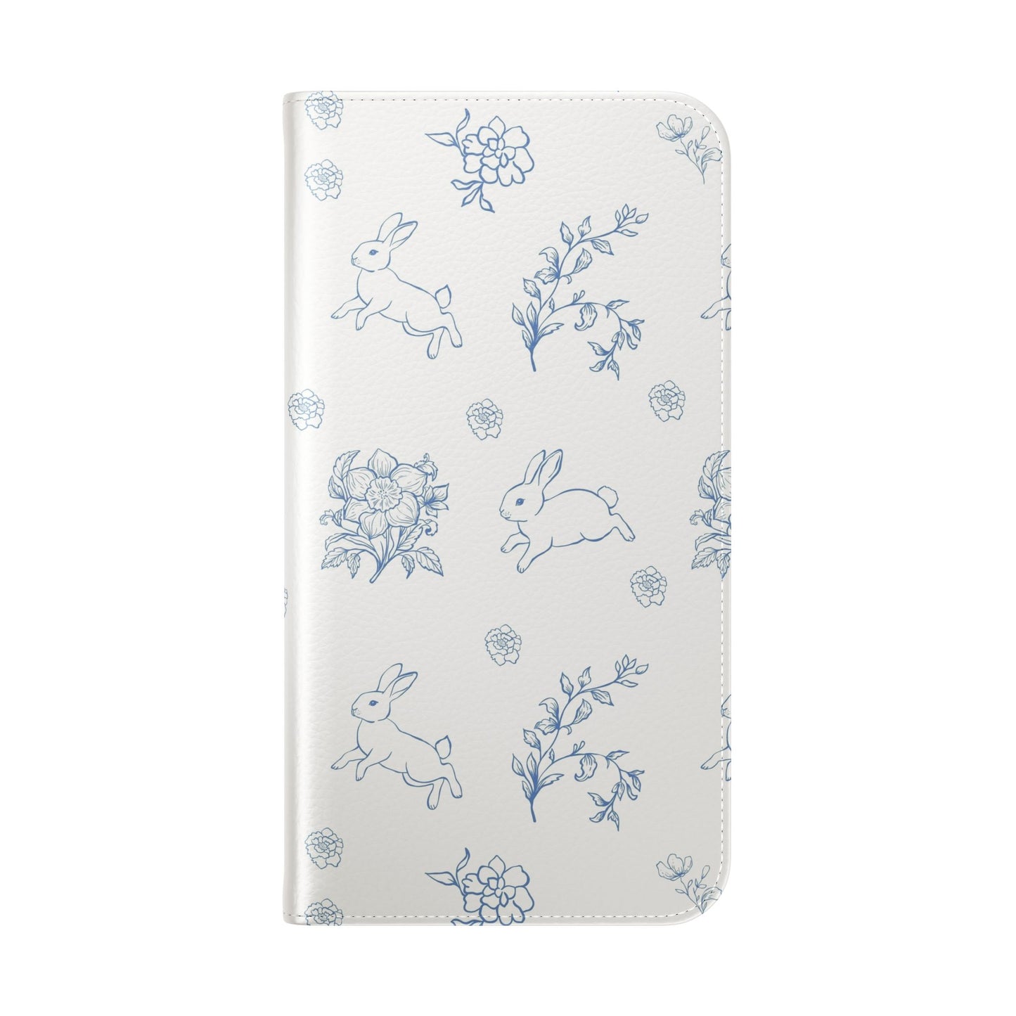 Bunny Pattern Flip Phone Case – Floral Blue Rabbit Wallet Cover