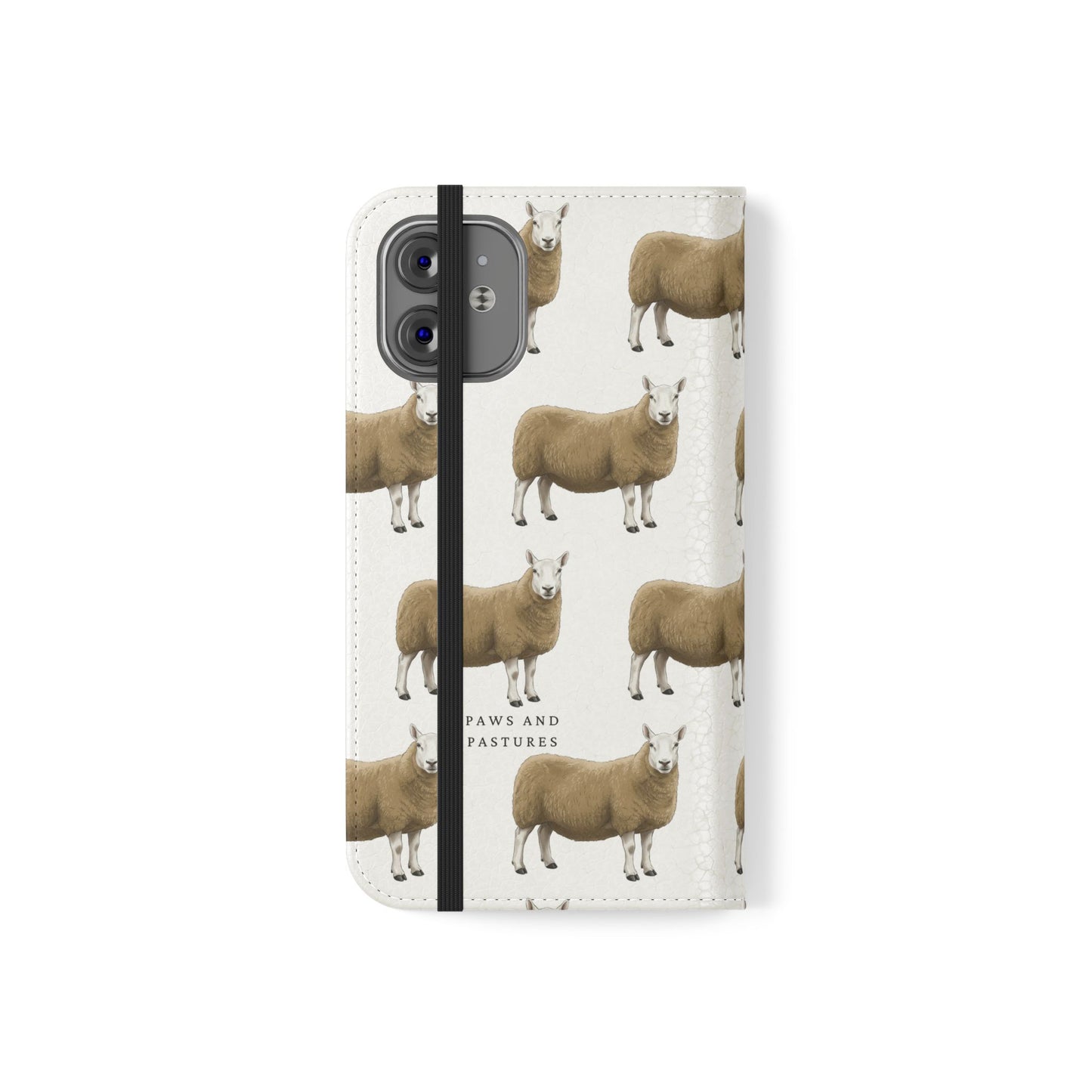 Cheviot Sheep Pattern Flip Phone Case – Cute Pastoral Wallet Cover with Card Slots