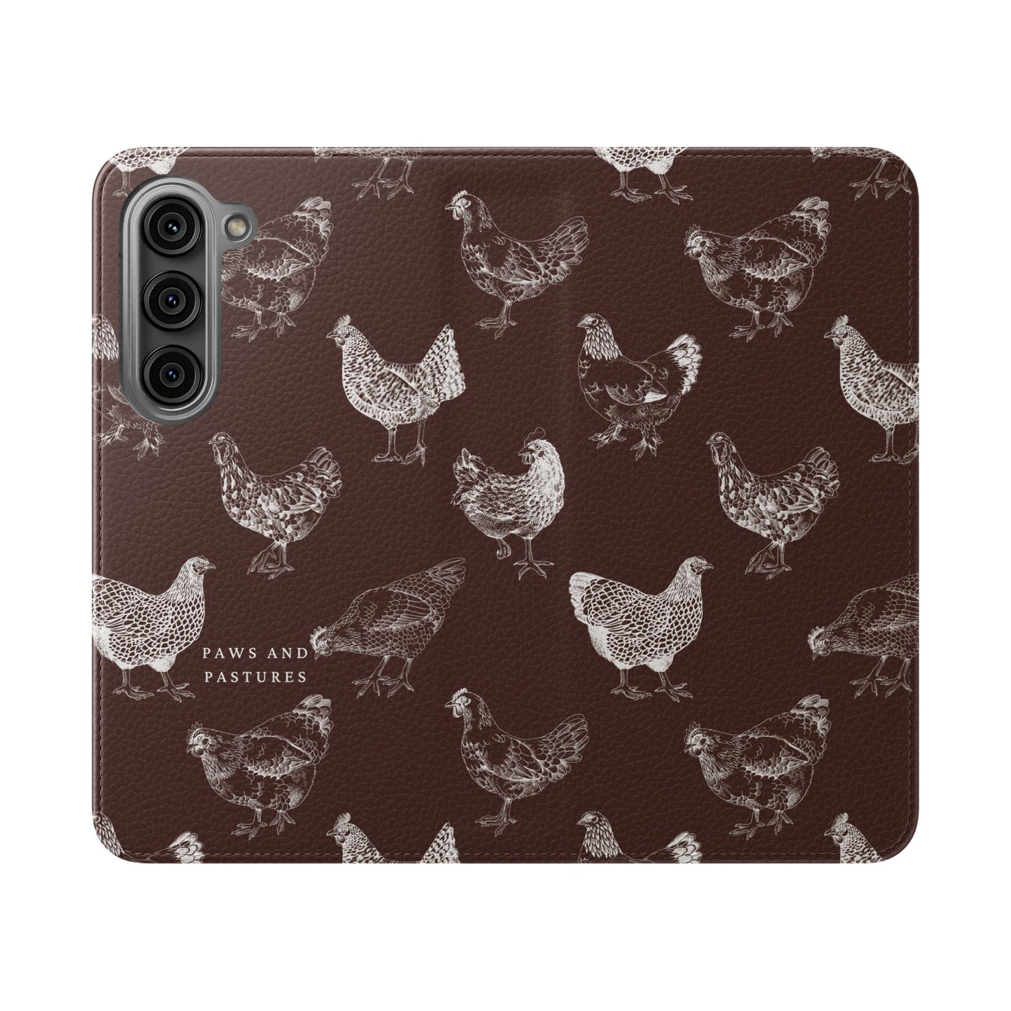 Chicken Pattern Flip Phone Case – Rustic Farmhouse Wallet Cover