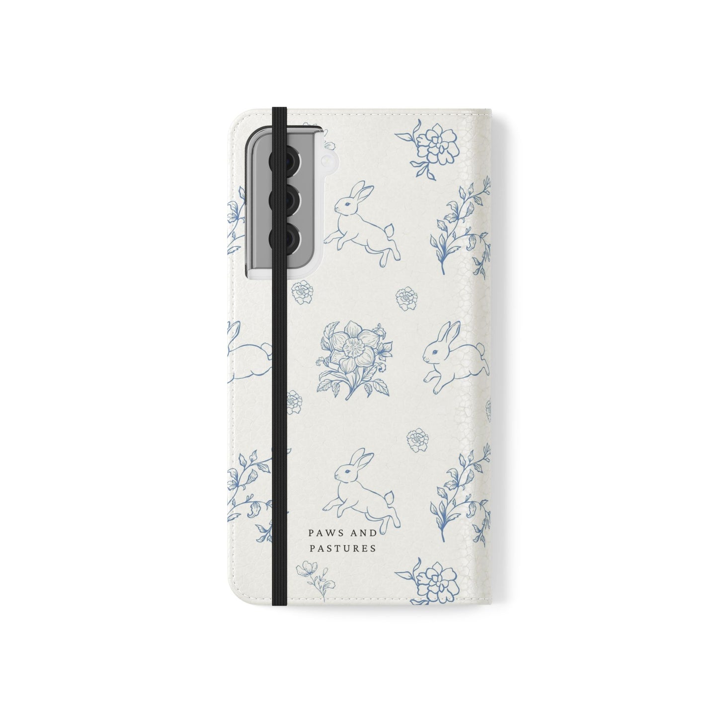 Bunny Pattern Flip Phone Case – Floral Blue Rabbit Wallet Cover