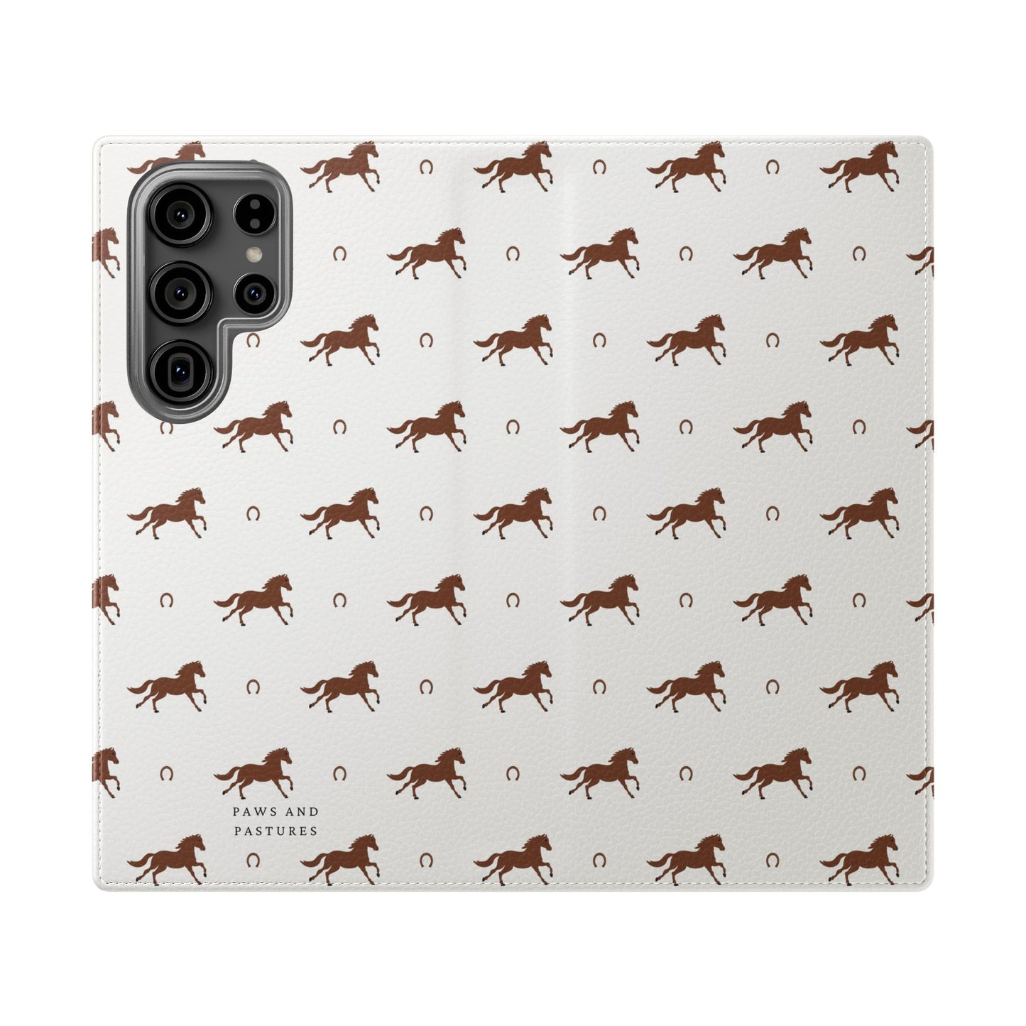 Horse Pattern Flip Case — Leather Wallet Phone Cover with Galloping Horses