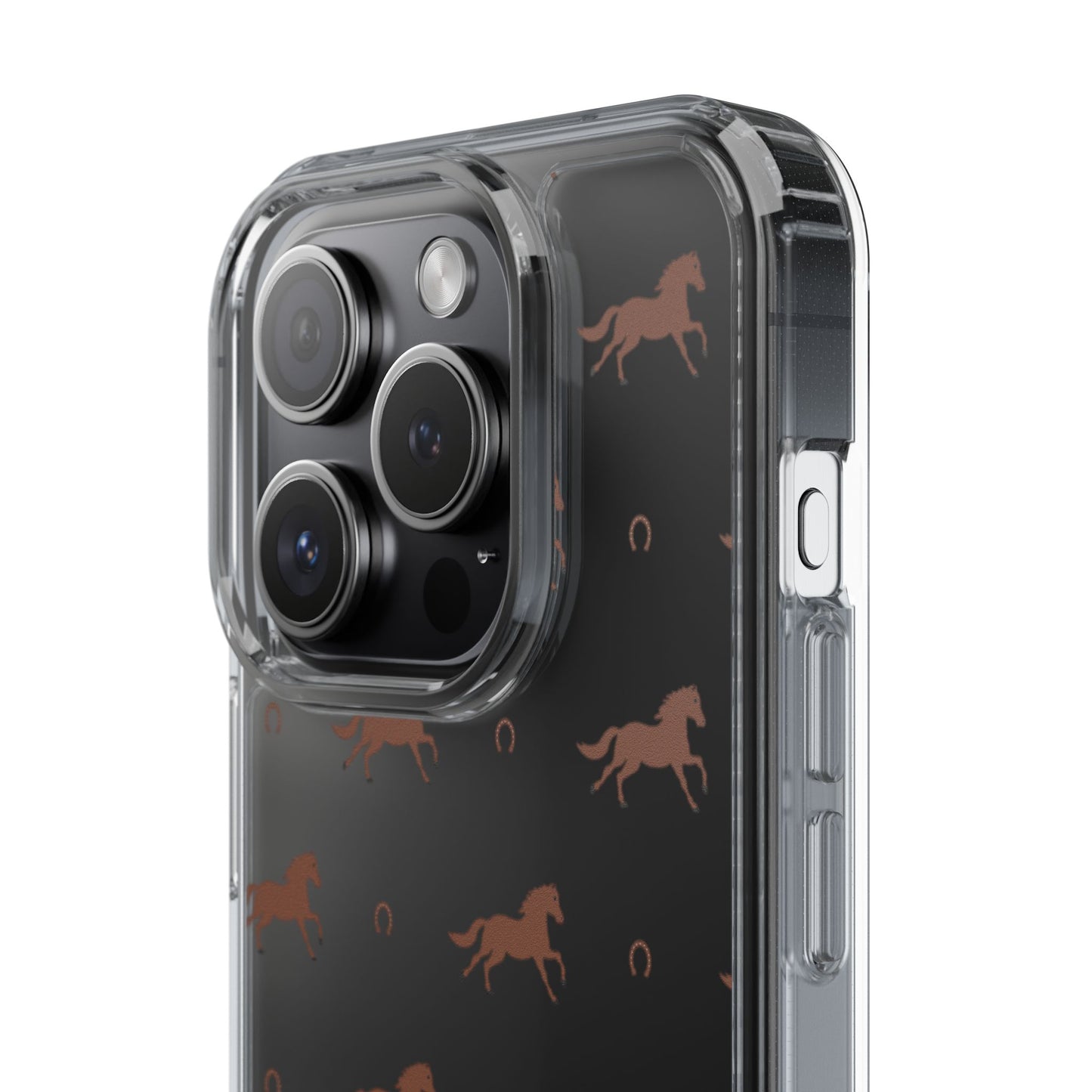Horse Pattern Clear Phone Case — Equestrian Horses & Horseshoes Design