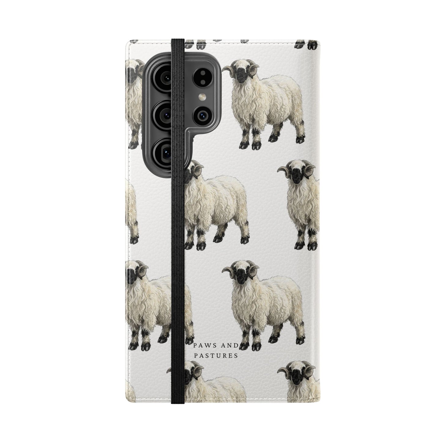 Valais Blacknose Sheep Pattern Flip Phone Case – Cute Farm Animal Wallet Cover