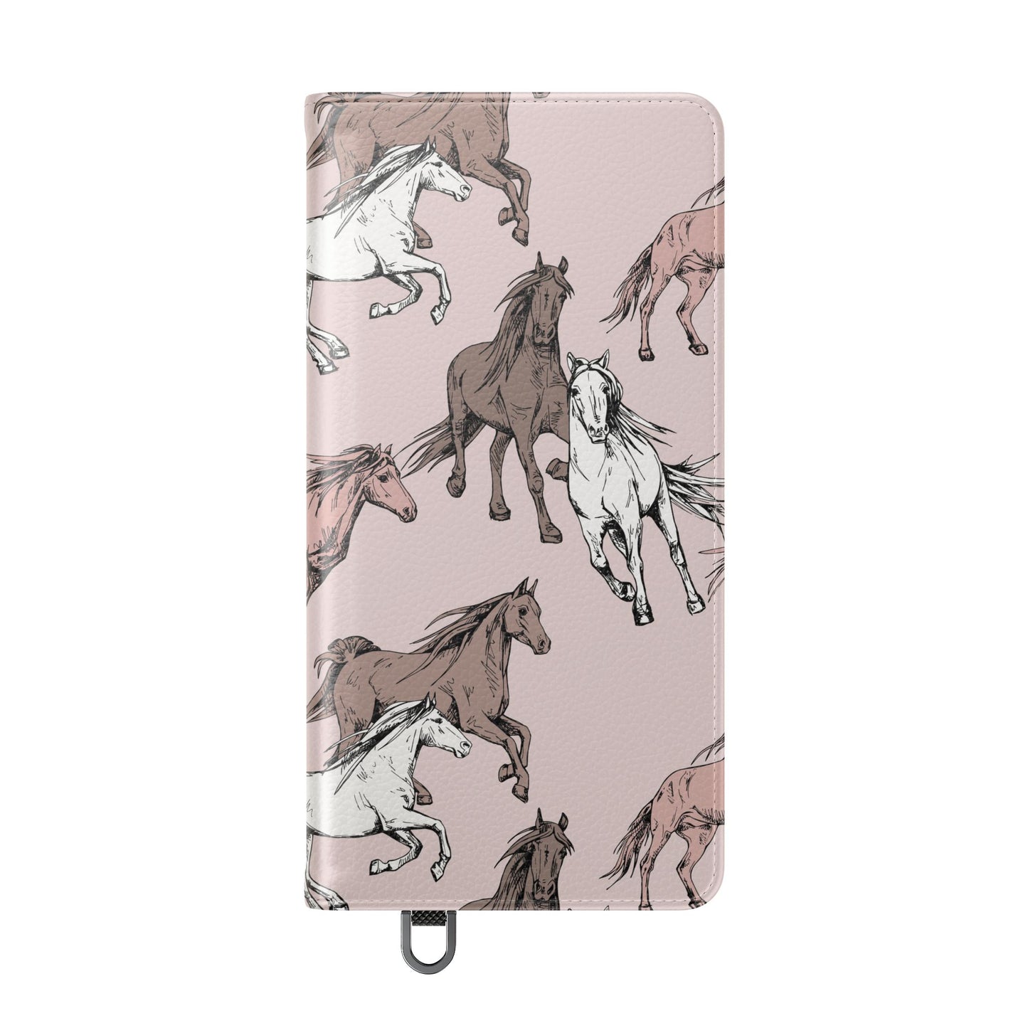 Horse Pattern Flip Phone Case — Pink Running Horses Wallet Cover